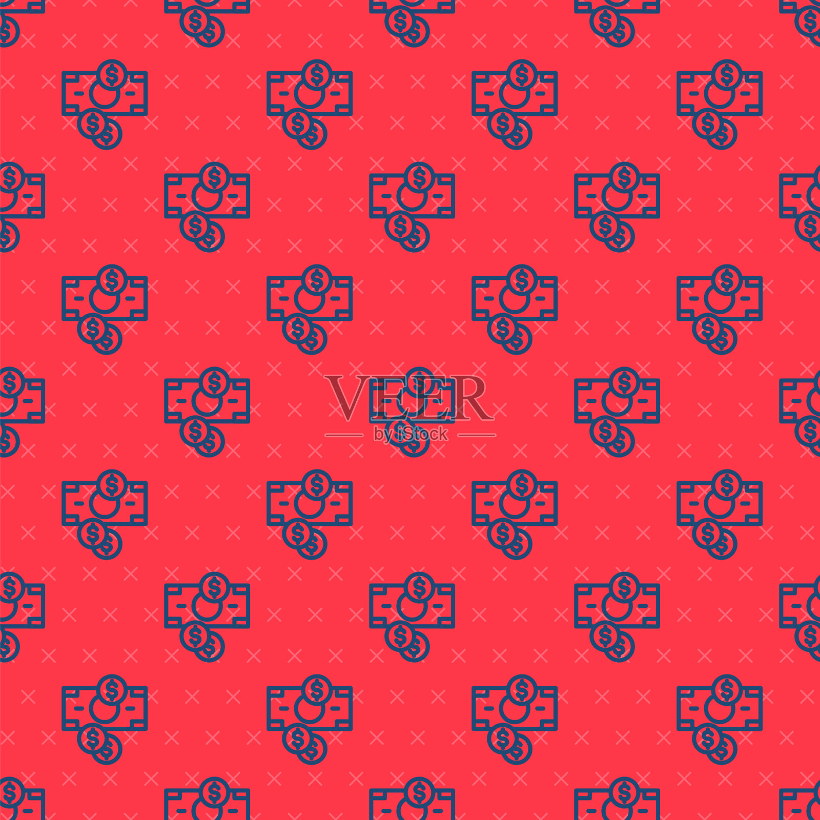 蓝线堆着纸币、现金和硬币插画图片素材