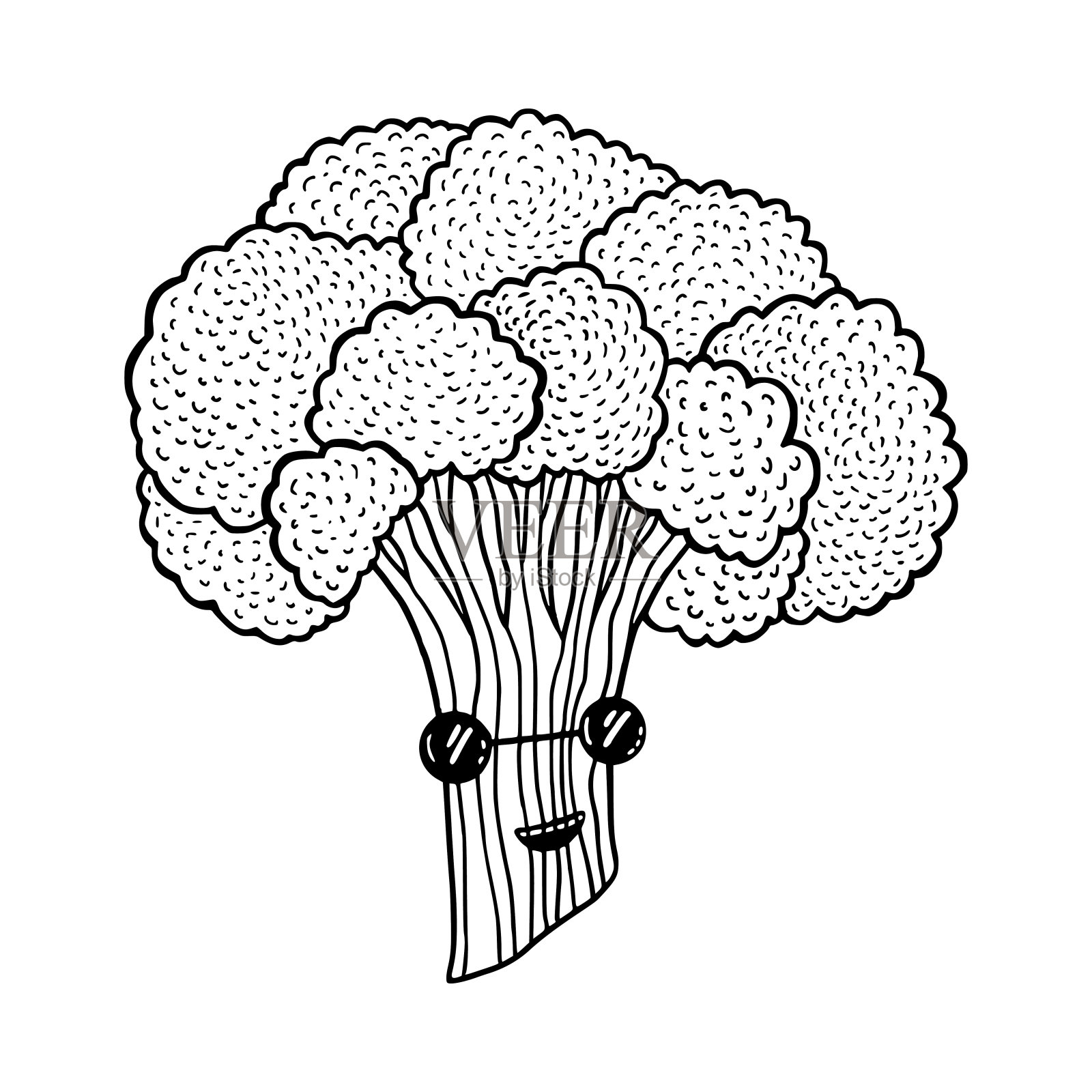 有趣的花椰菜卡通人物。素食。插画图片素材