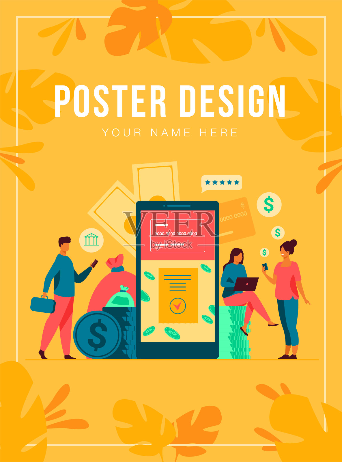 使用手机银行应用程序的智能手机用户设计模板素材