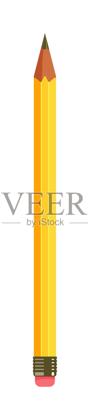 黄色削尖铅笔与红色橡皮筋隔离插画图片素材