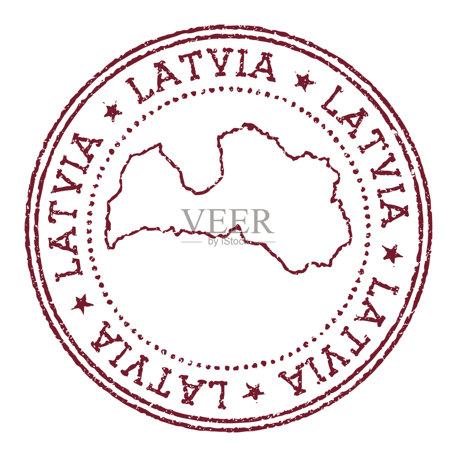 拉脱维亚圆形橡皮图章与国家地图。插画图片素材