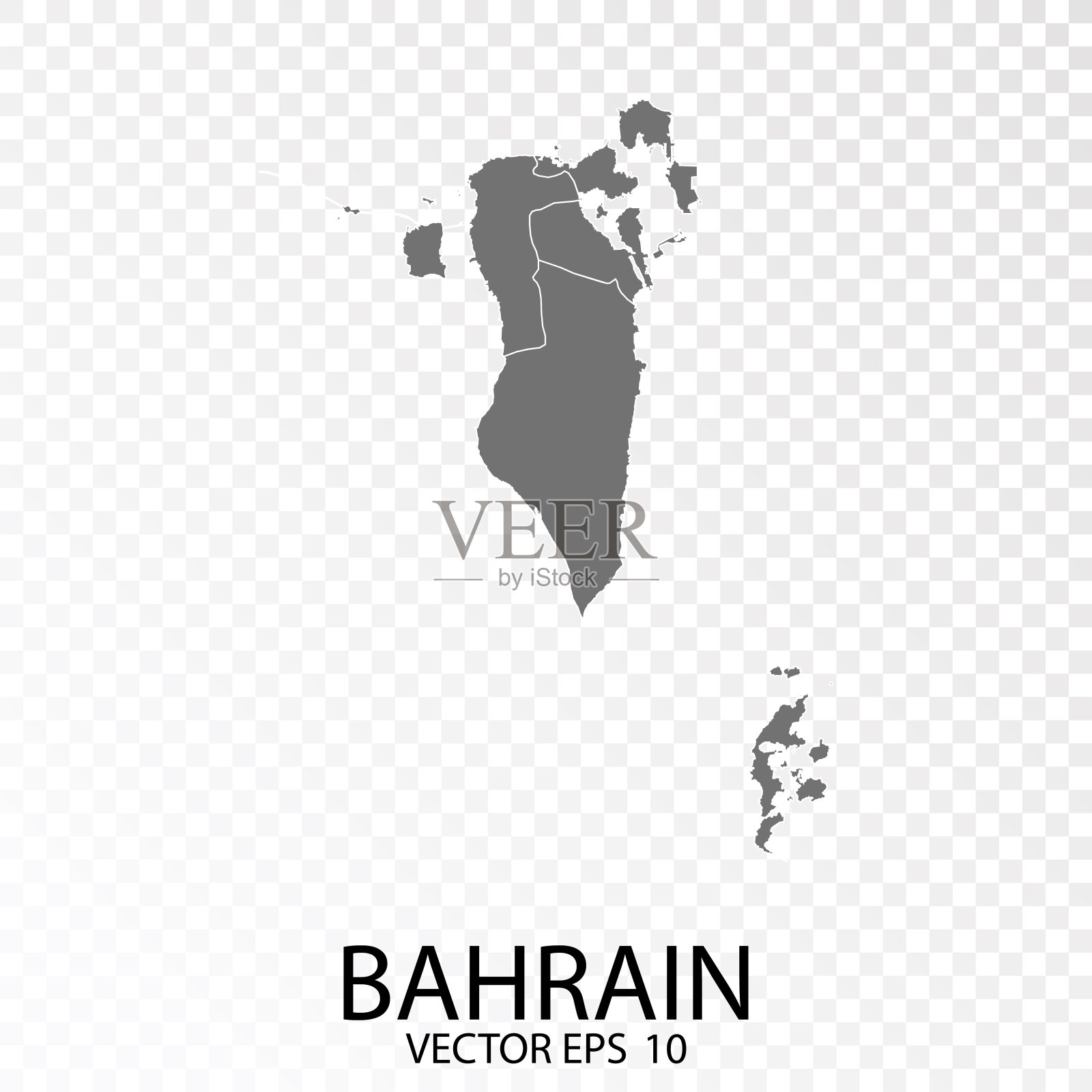 透明背景。详细的巴林灰色地图。插画图片素材