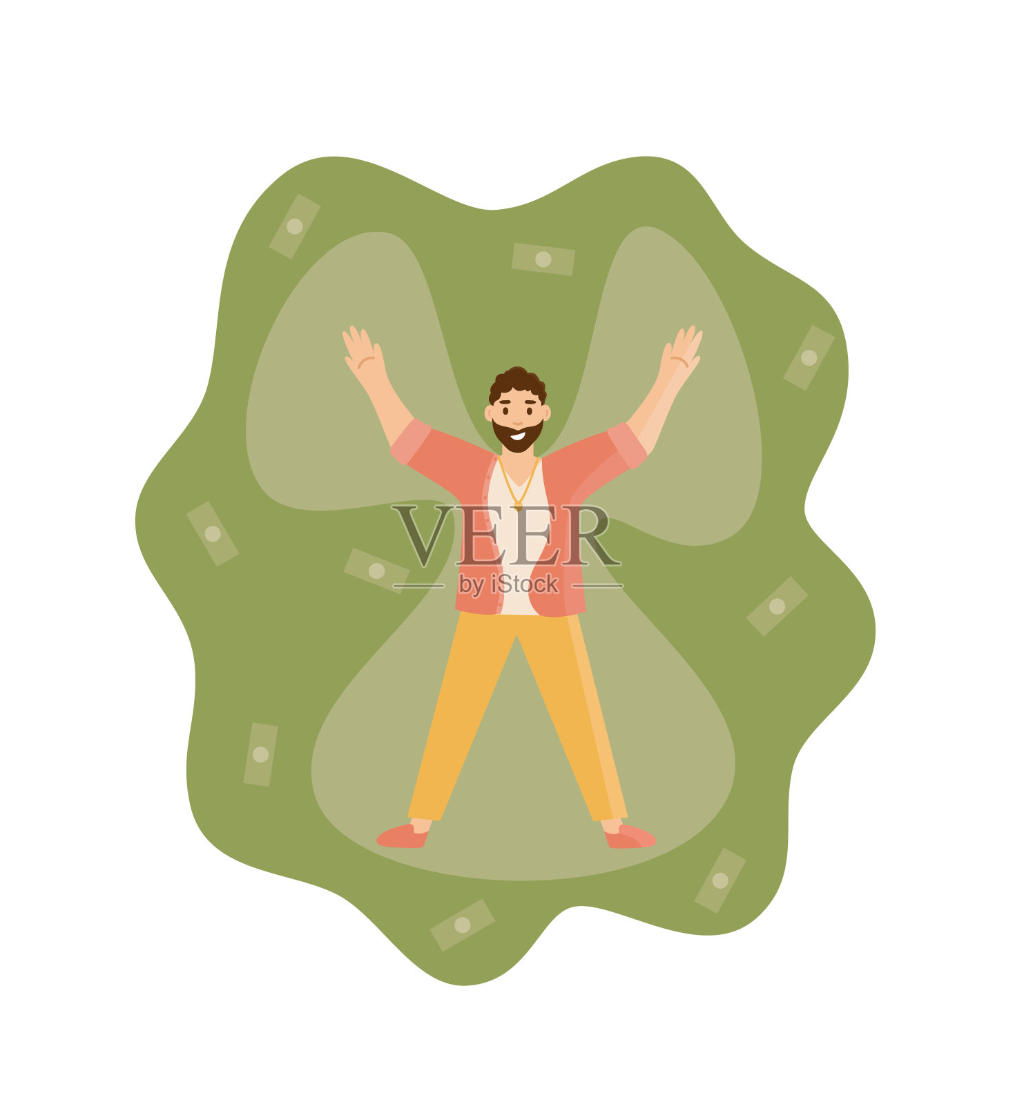 成功的有钱人在成堆的钱上造雪天使插画图片素材