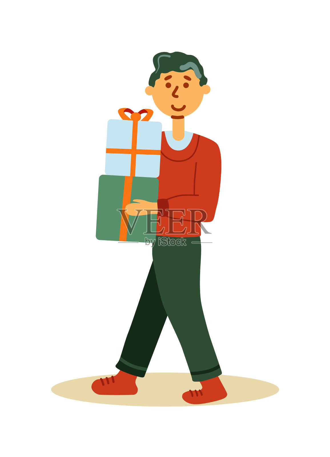 男子拎着礼品盒购物后孤立在白色上插画图片素材