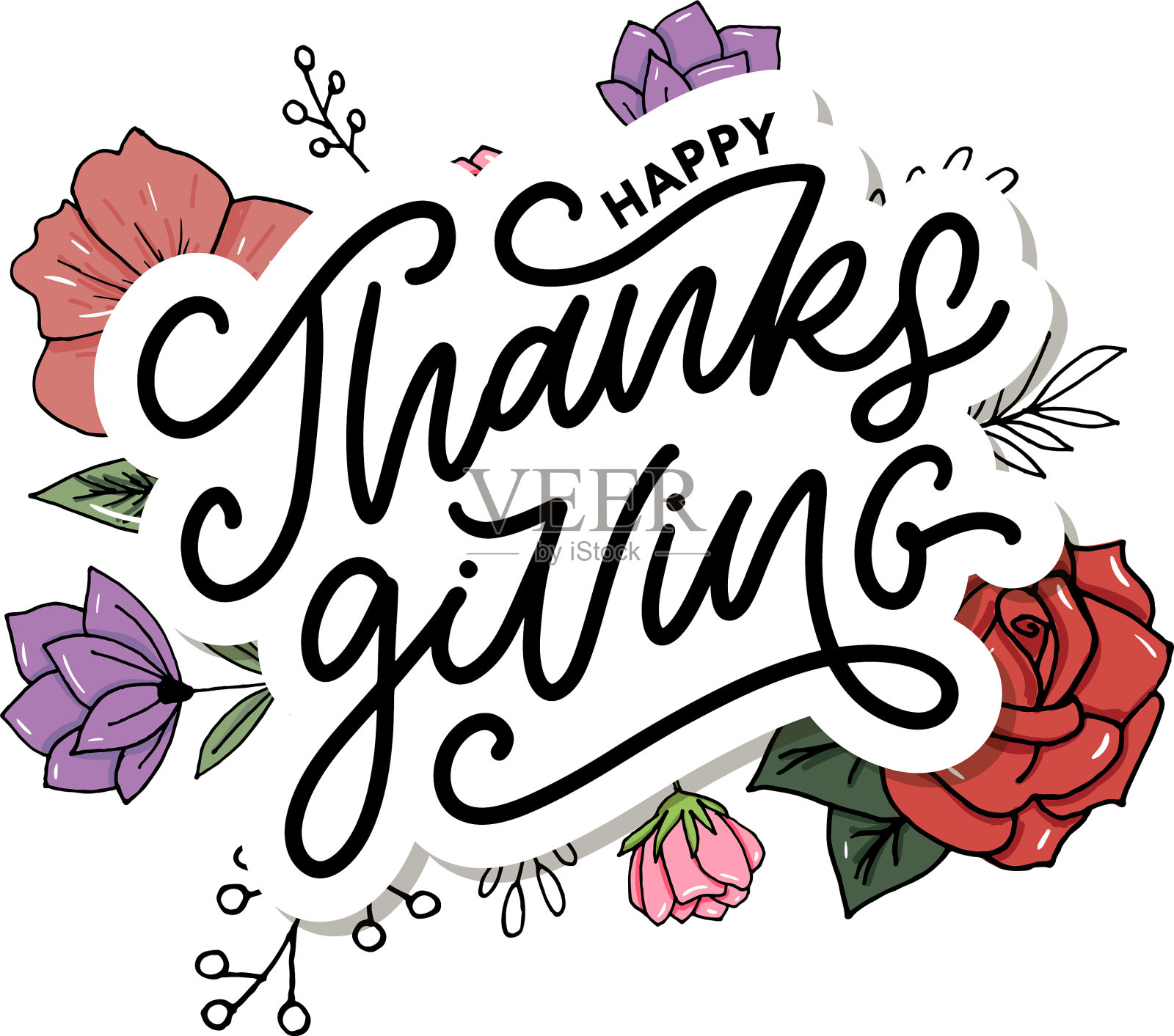 感恩节快乐字母书法文字设计元素图片