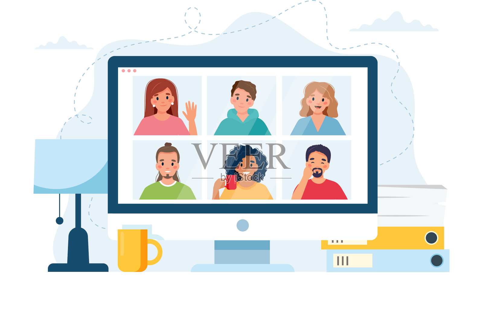 电脑与群人做群呼设计元素图片