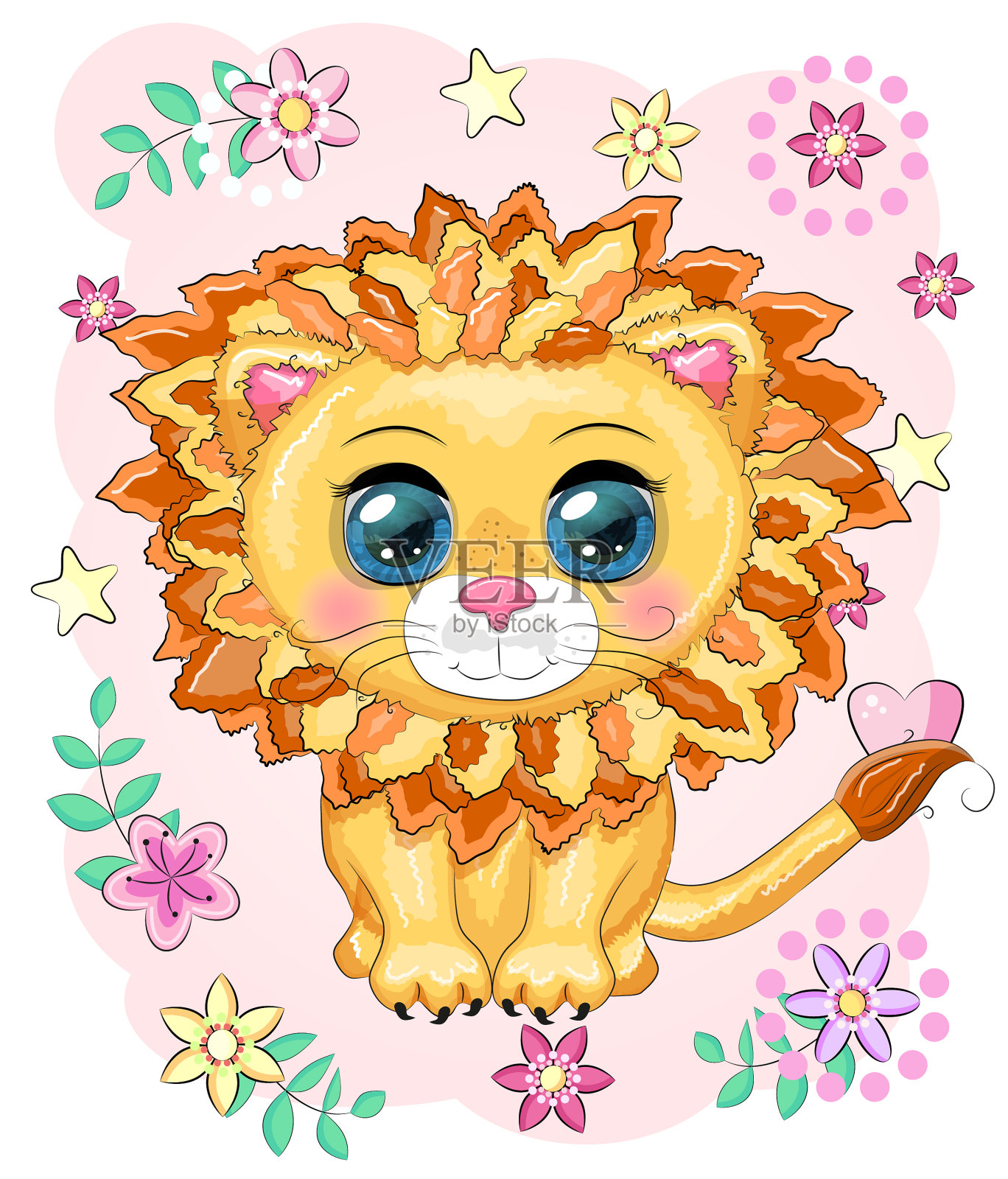 卡通狮子与表情丰富的眼睛野生动物设计元素图片