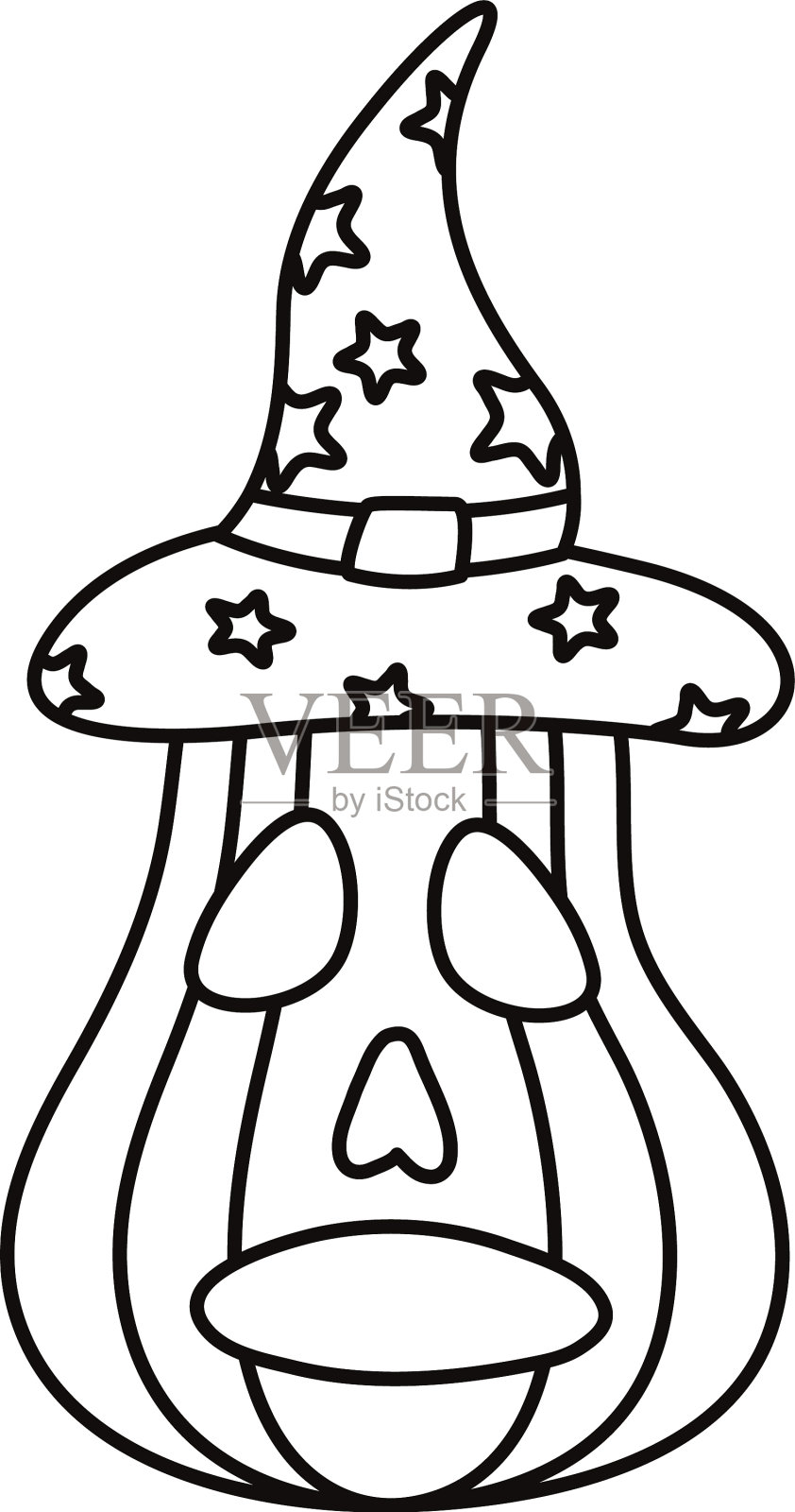 万圣节南瓜与女巫帽子线条风格的图标设计元素图片