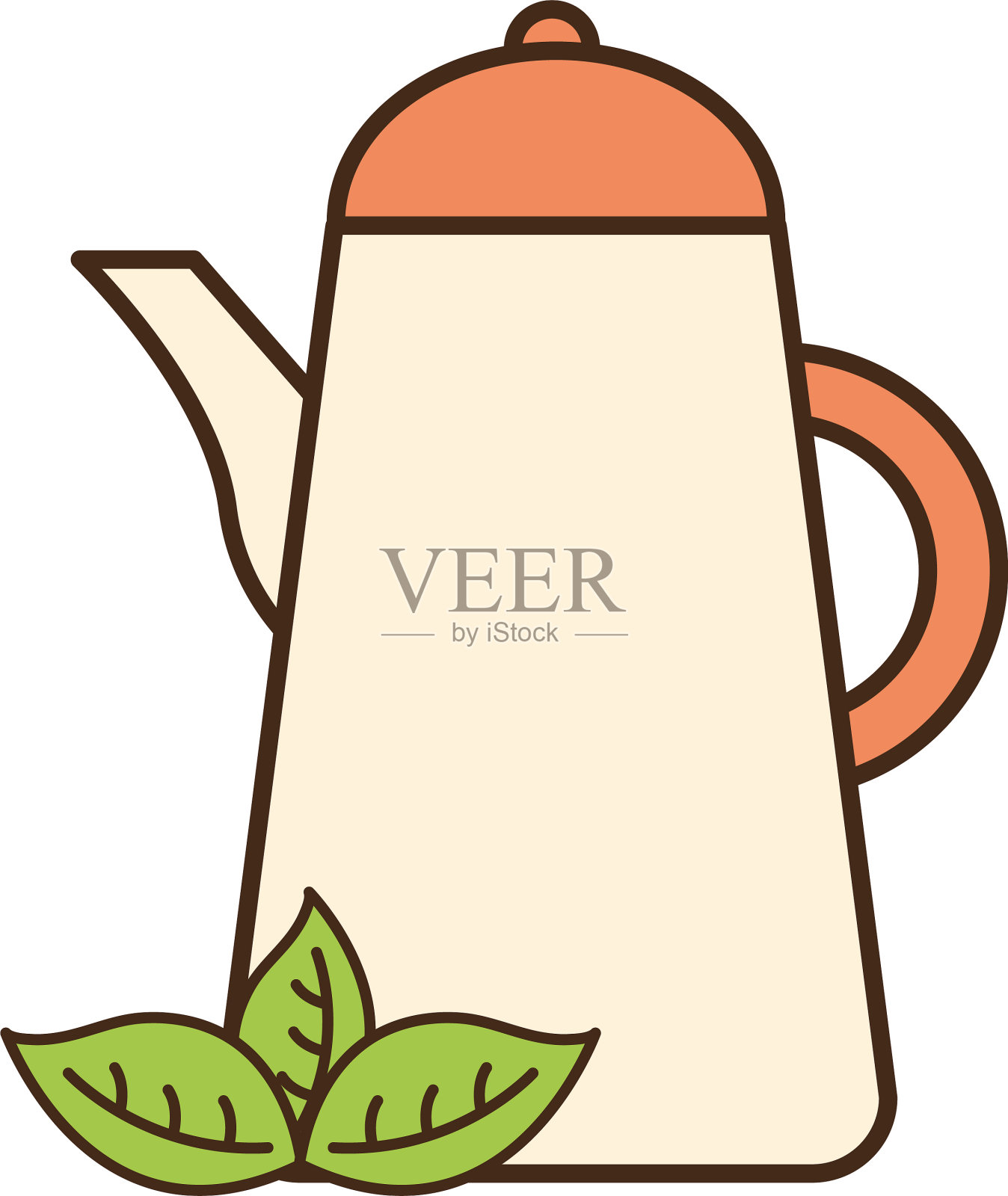 茶壶与叶线和填充样式图标插画图片素材