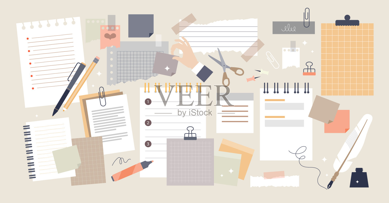 便笺和纸文具的备忘录，书写和提醒小人物设置插画图片素材