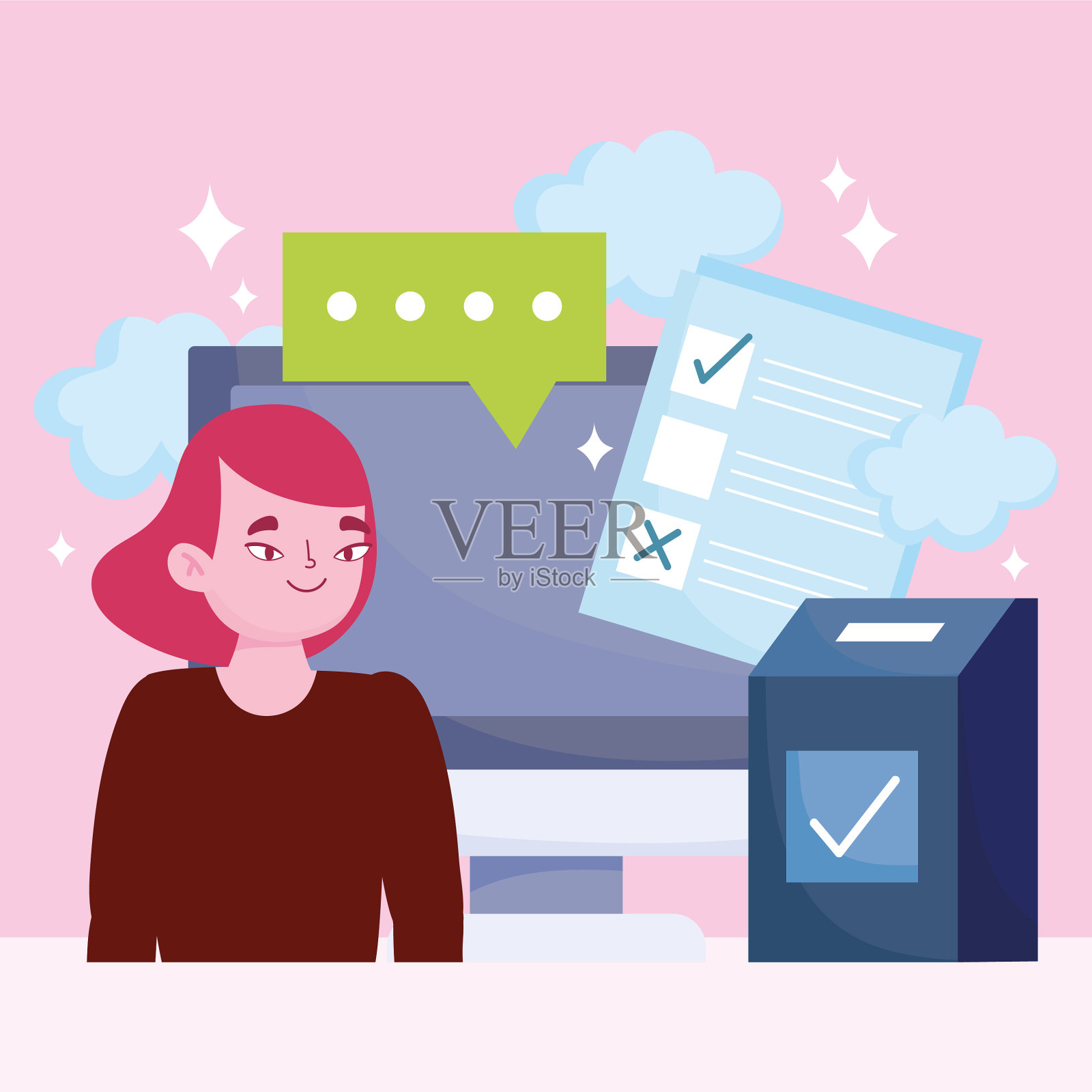 投票和选举概念女性在线投票插画图片素材