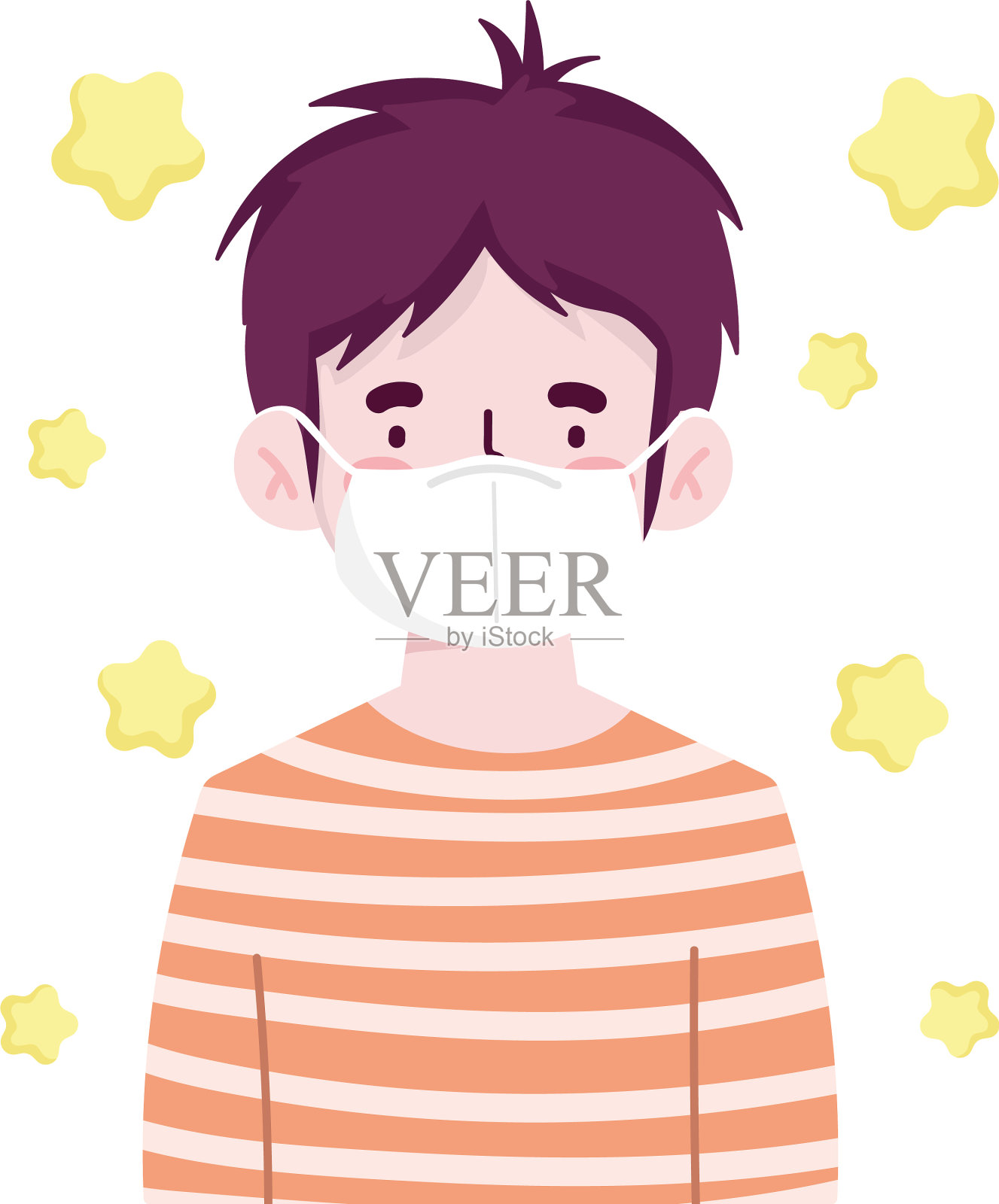 男孩戴着防护面具画像新常态插画图片素材
