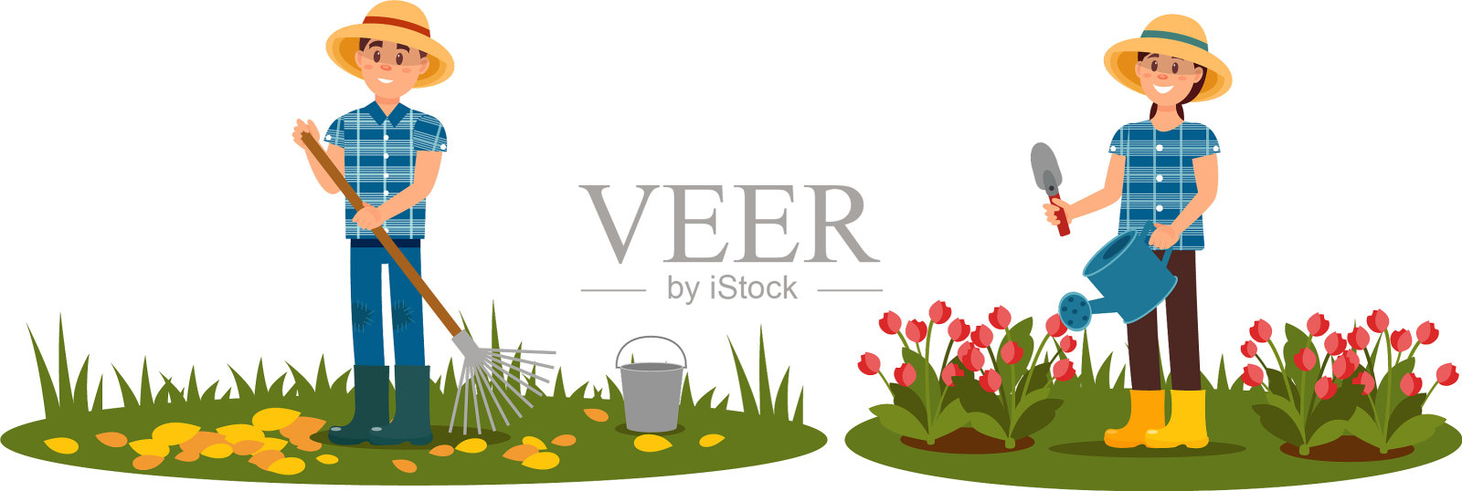 人们在花园里工作插画图片素材