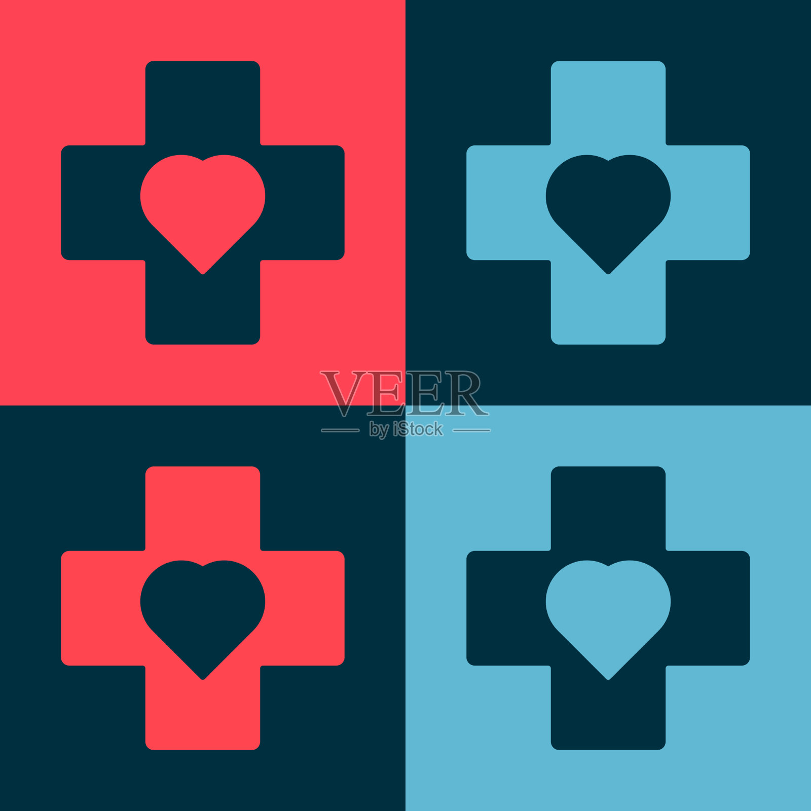 波普艺术心脏与十字架图标孤立的颜色图标素材