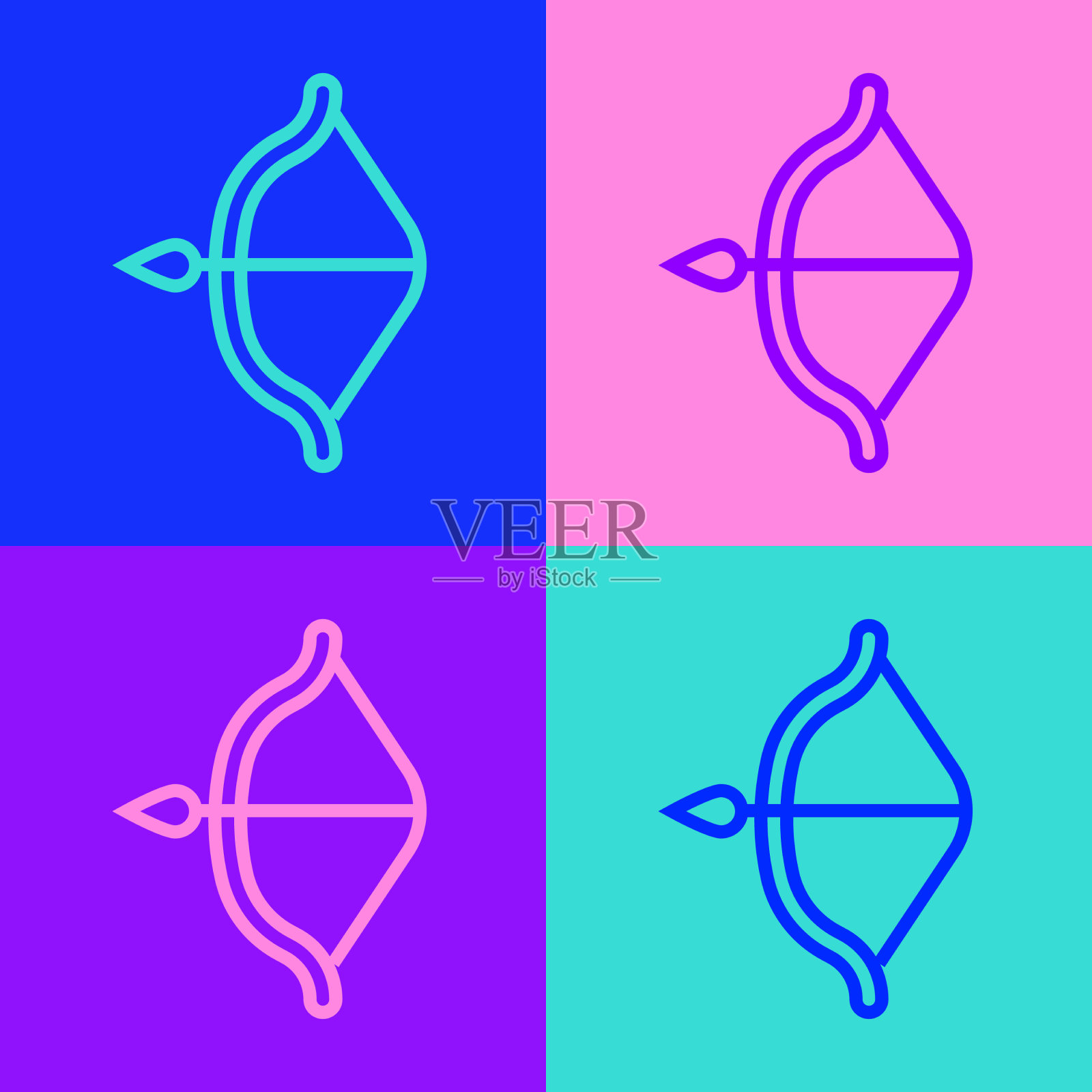 波普艺术线中世纪弓箭图标孤立插画图片素材