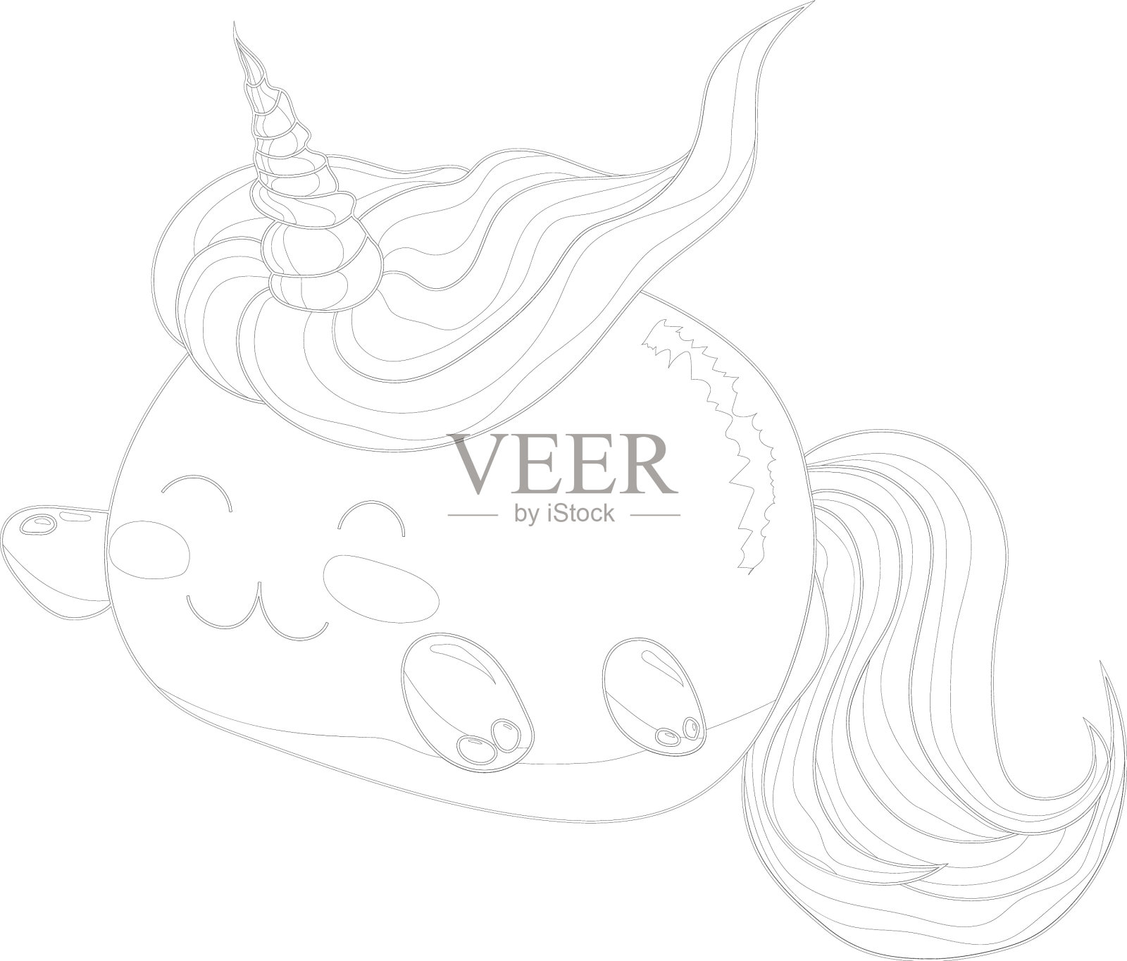 可爱的独角兽猫动物玩具素描模板插画图片素材