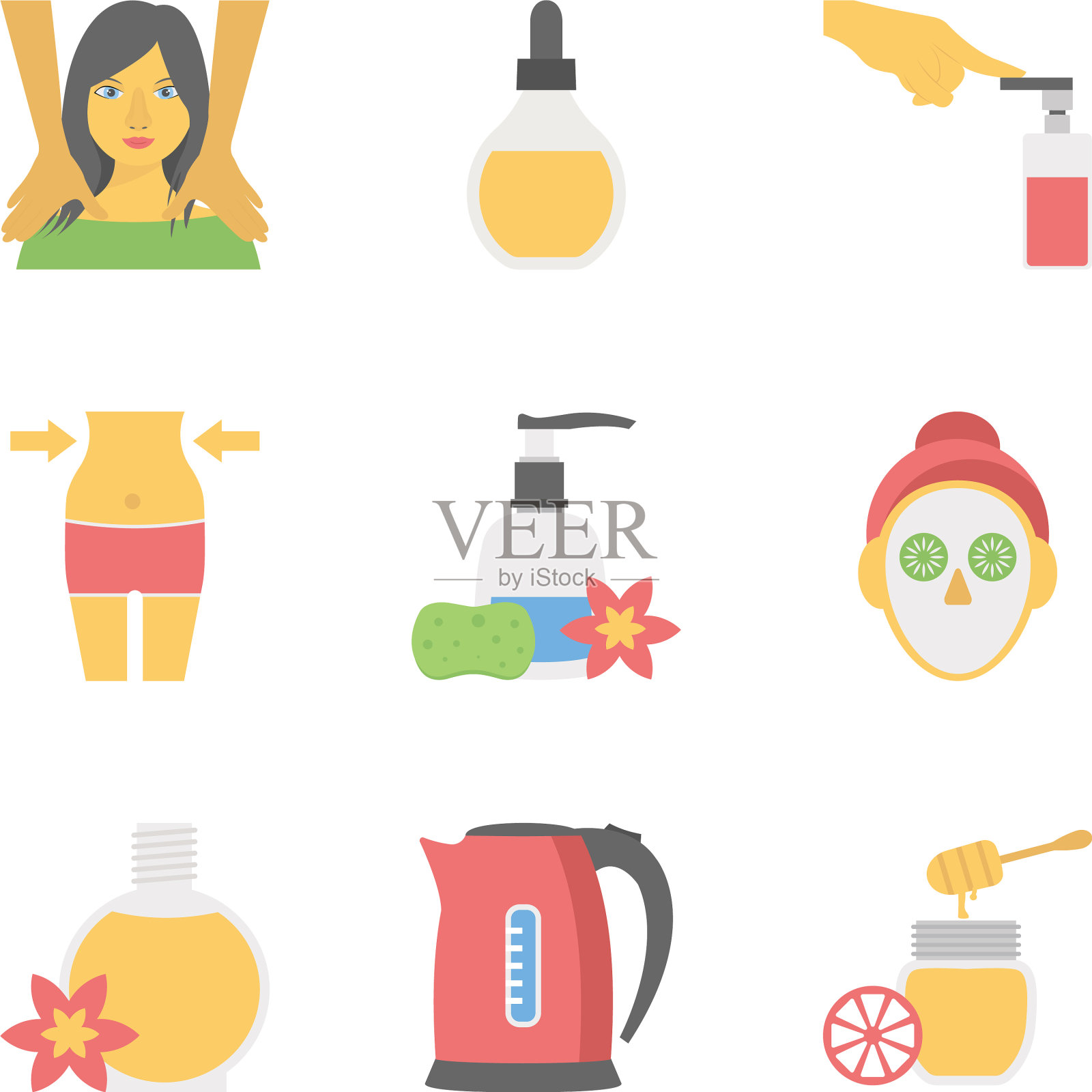 水疗按摩治疗美容平面图标包图标素材