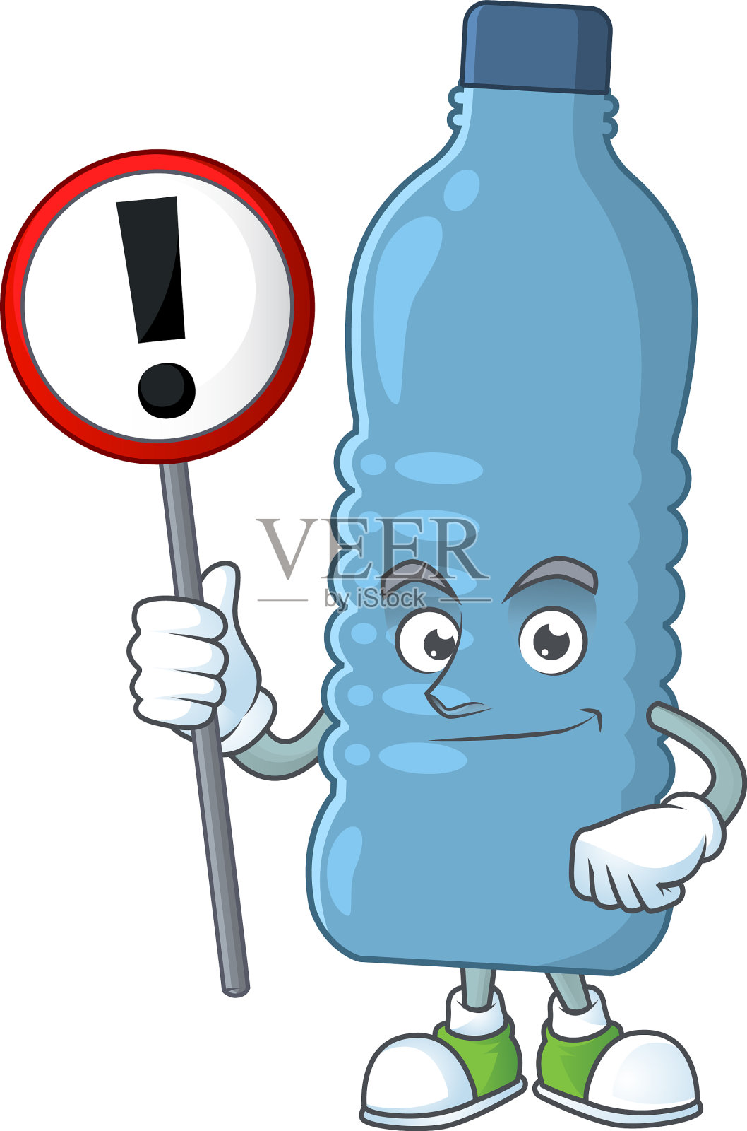 一个卡通矿泉水瓶举着一个牌子设计元素图片