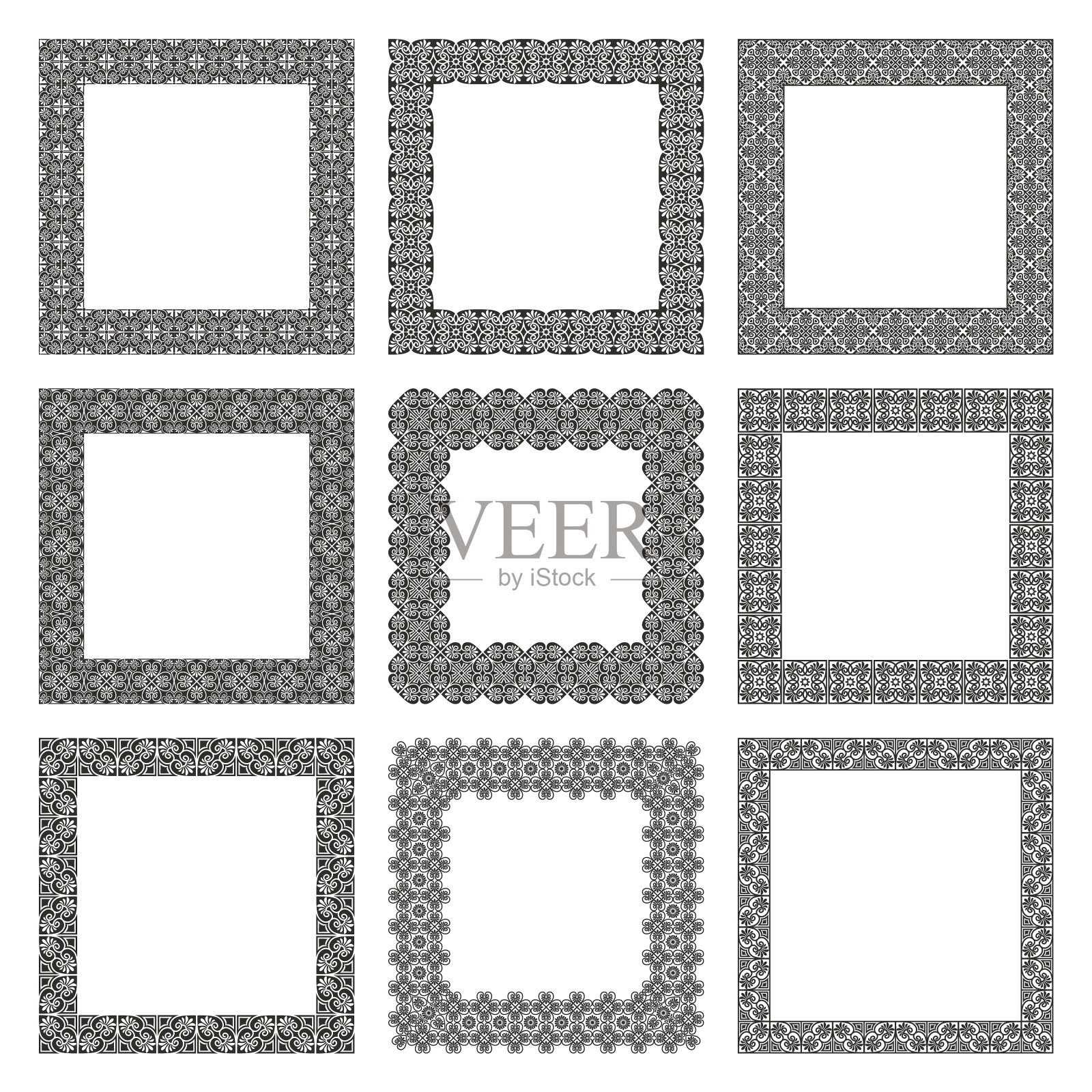 设置方形框架与花卉希腊装饰插画图片素材