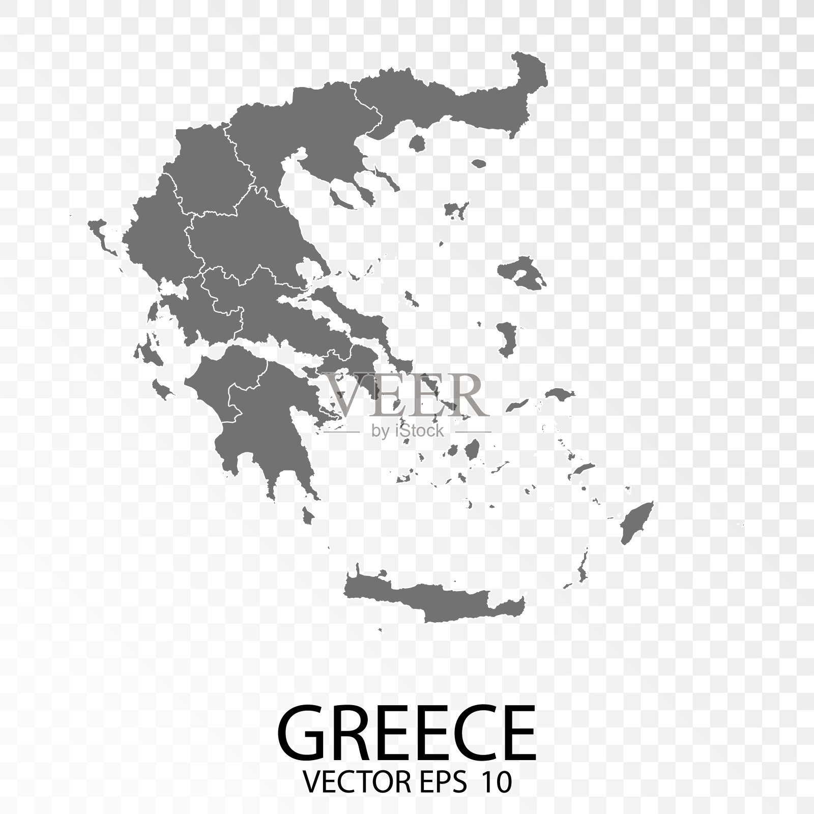 透明-希腊的高详细的灰色地图。插画图片素材