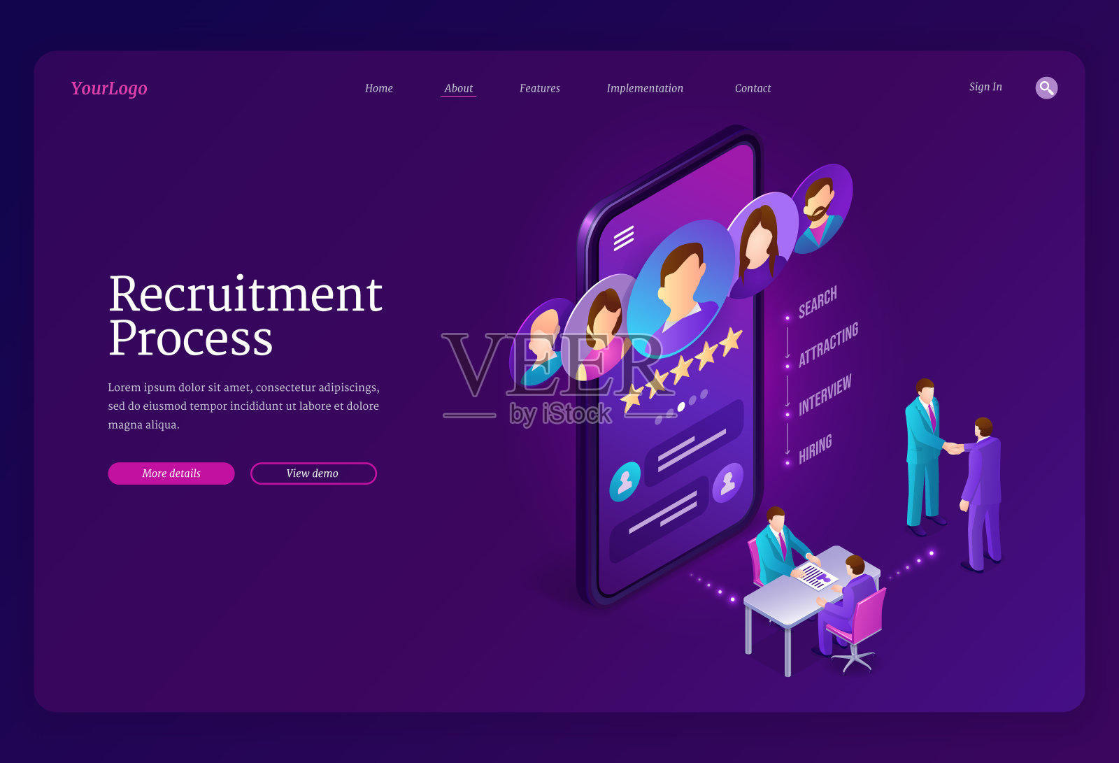 招聘过程等距登陆页，横幅插画图片素材