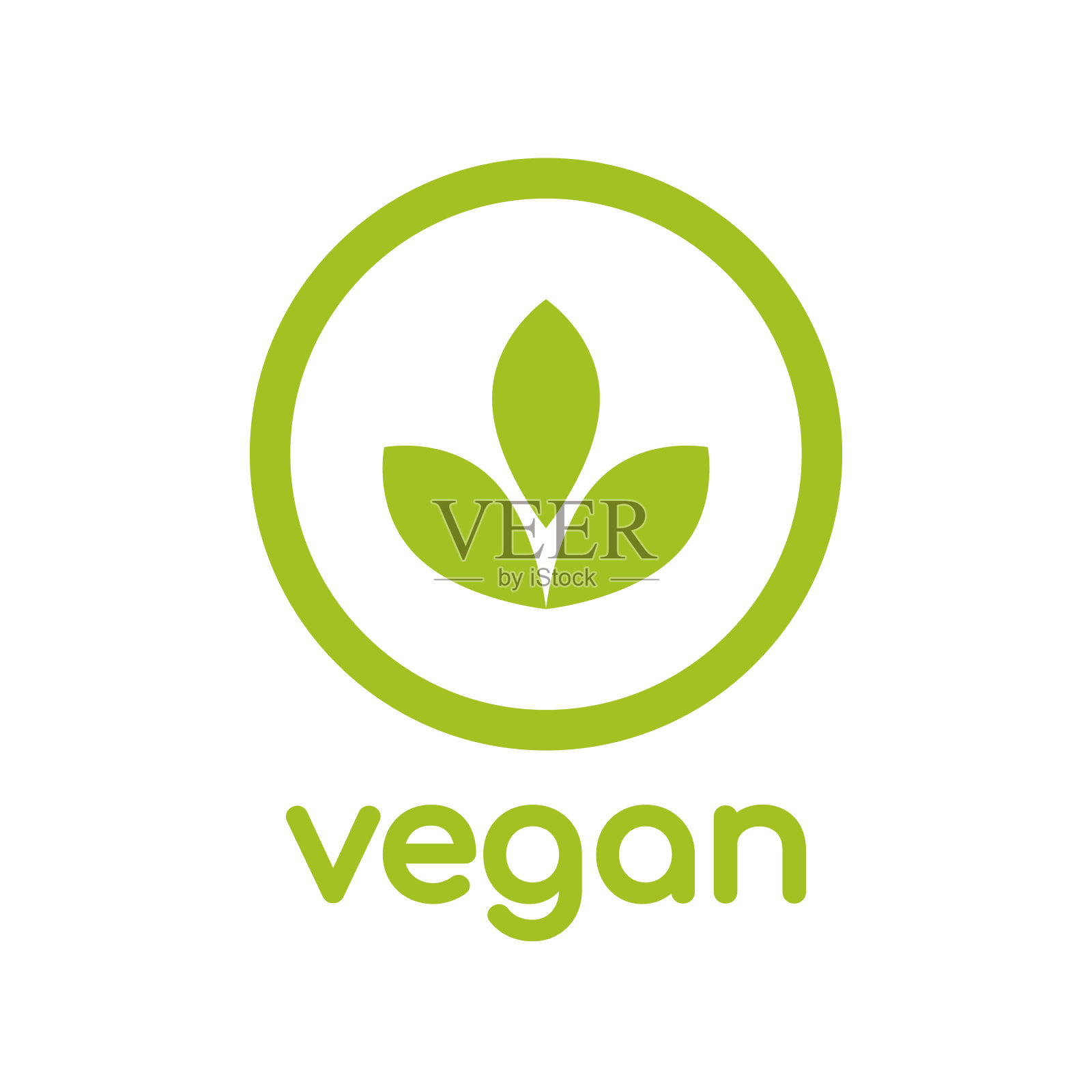 素食者，素食产品标签。绿色的叶子在圆圈图标。插画图片素材