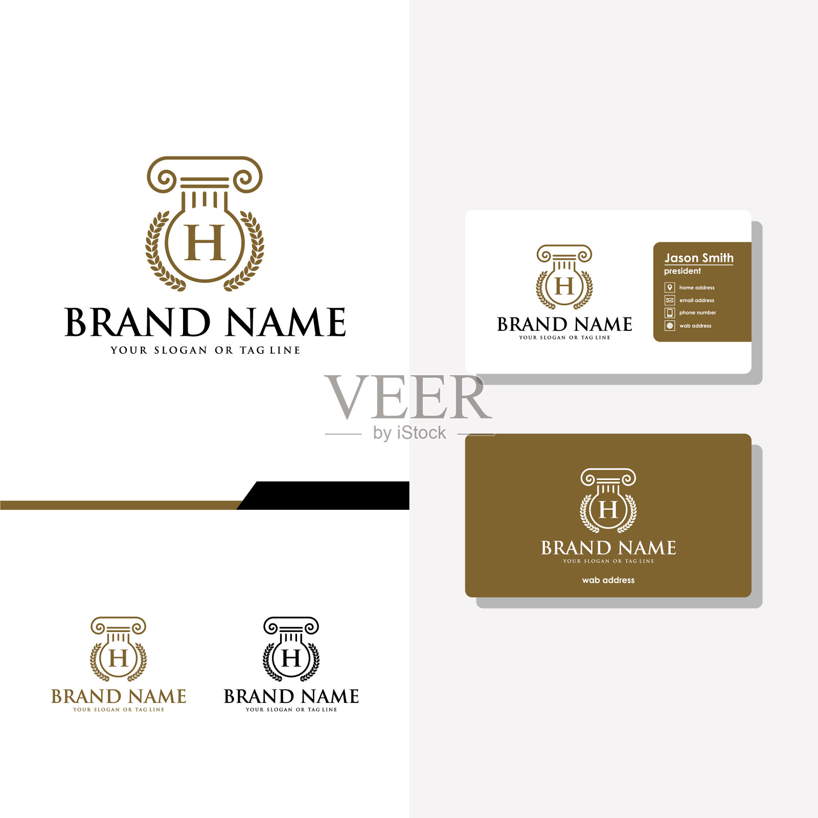 字母h aw标志设计和名片插画图片素材