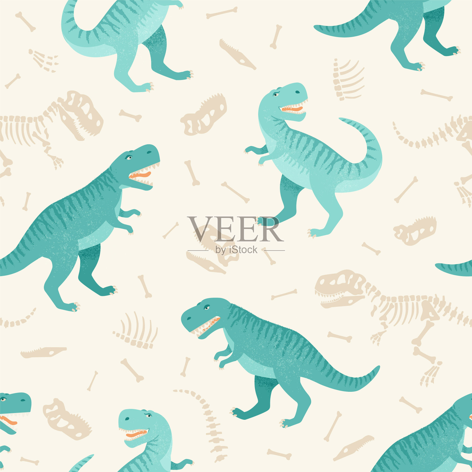 恐龙骨架无缝垃圾图案插画图片素材