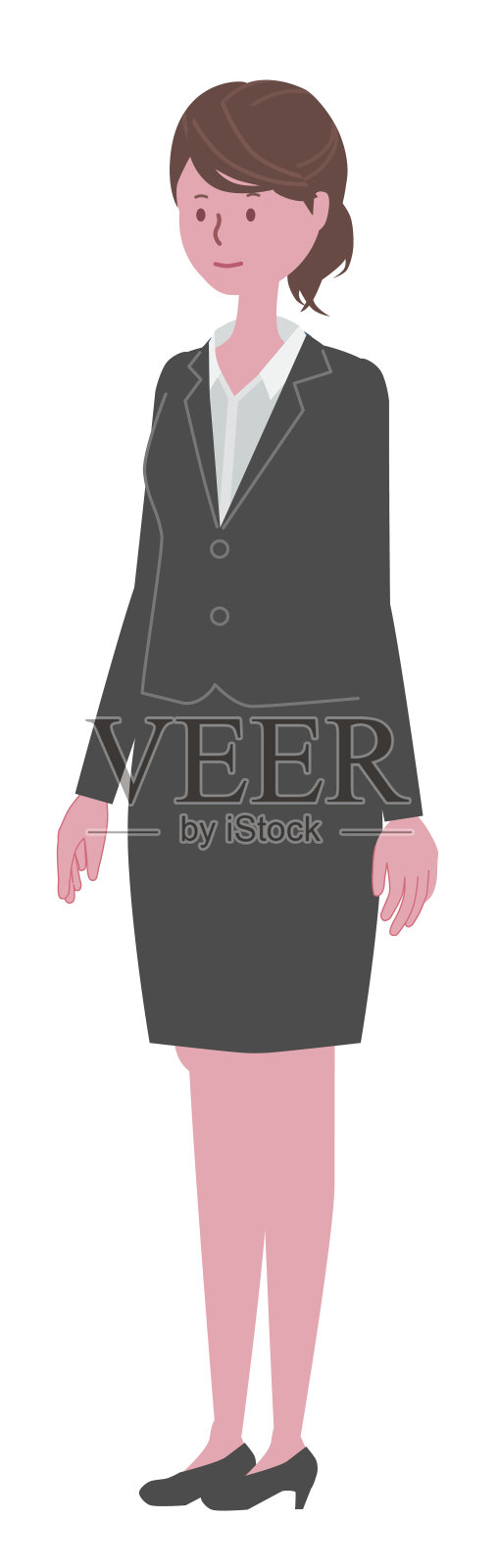 一个穿着黑色西装的女人站得笔直插画图片素材