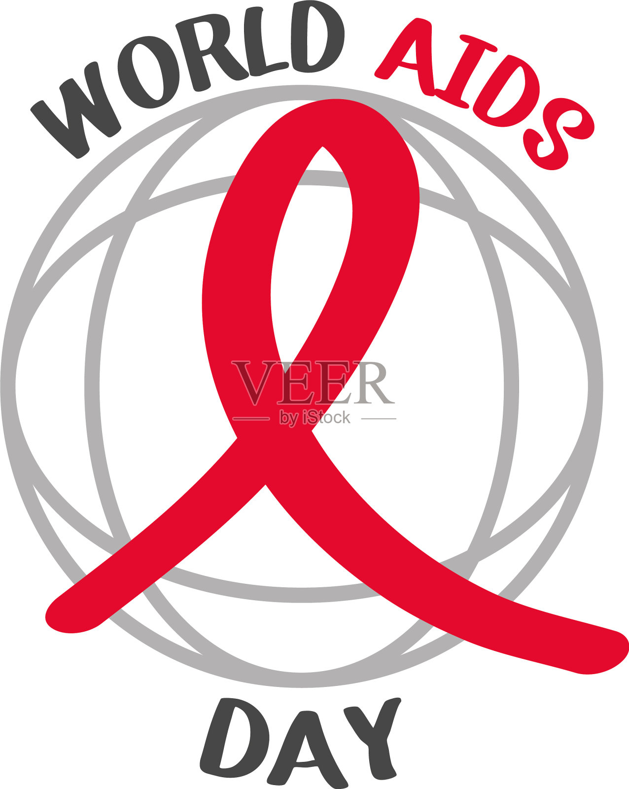 世界艾滋病日红丝带和地球字母设计元素图片