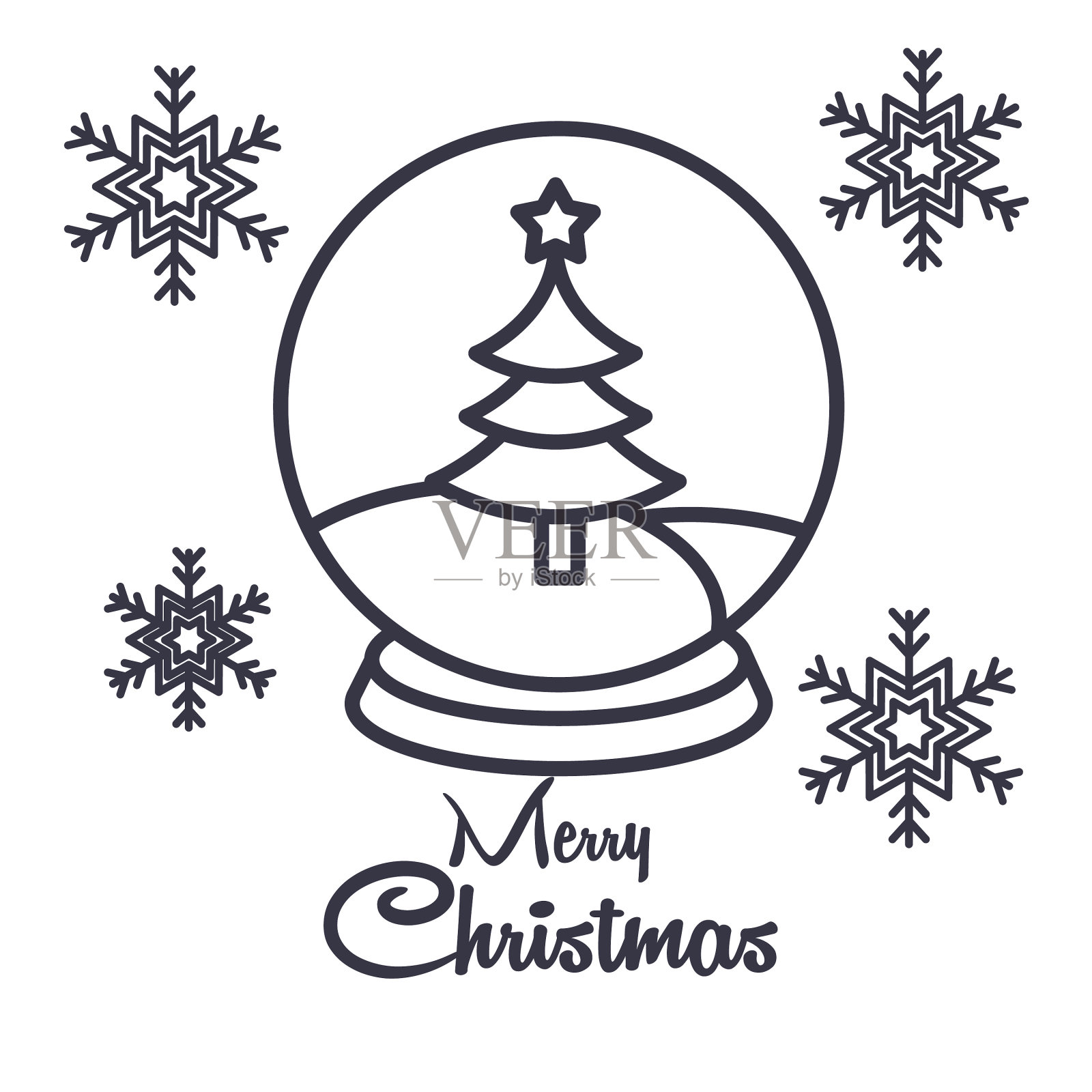 圣诞贺卡雪球树快乐快乐图标素材