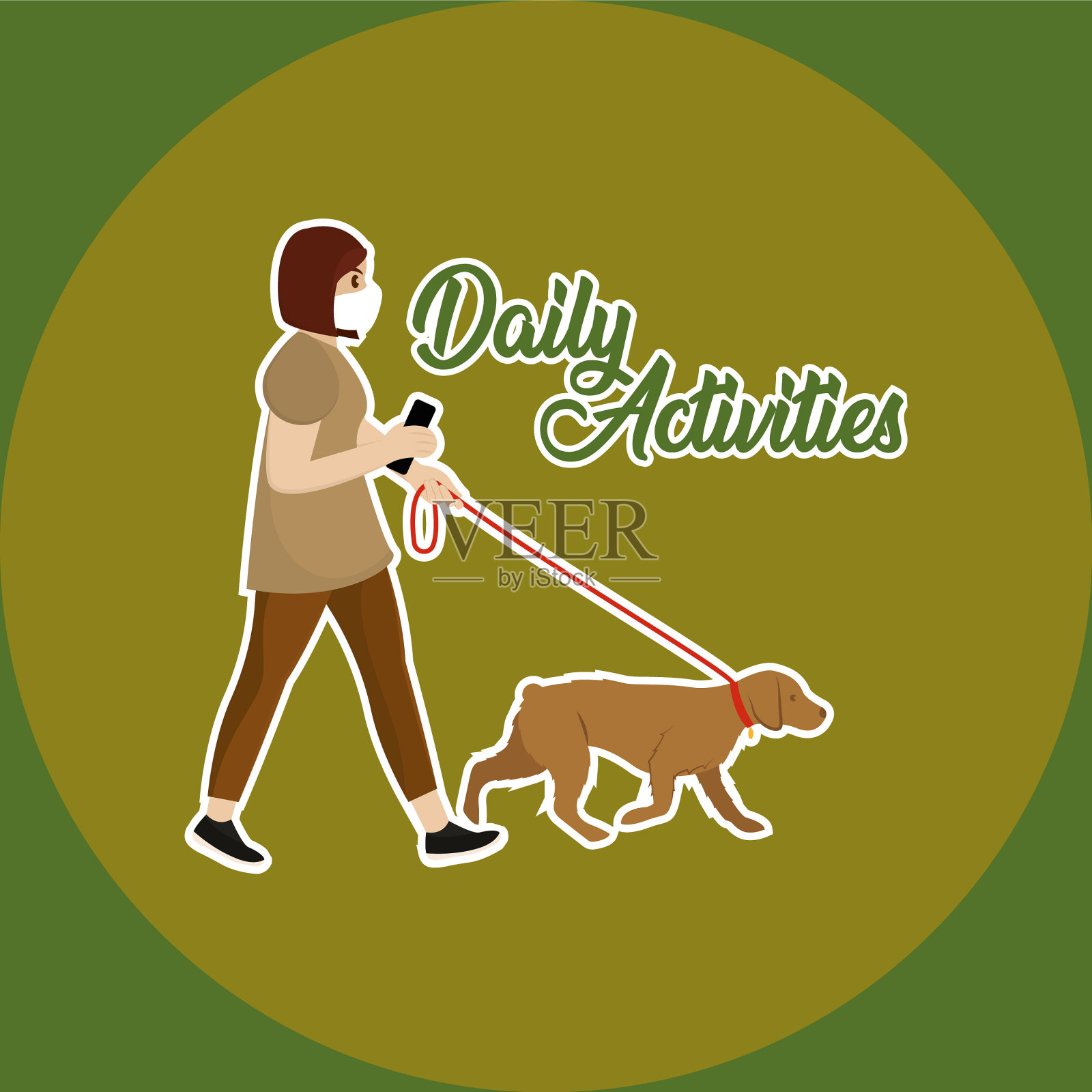 带面具标志的女人狗插画图片素材