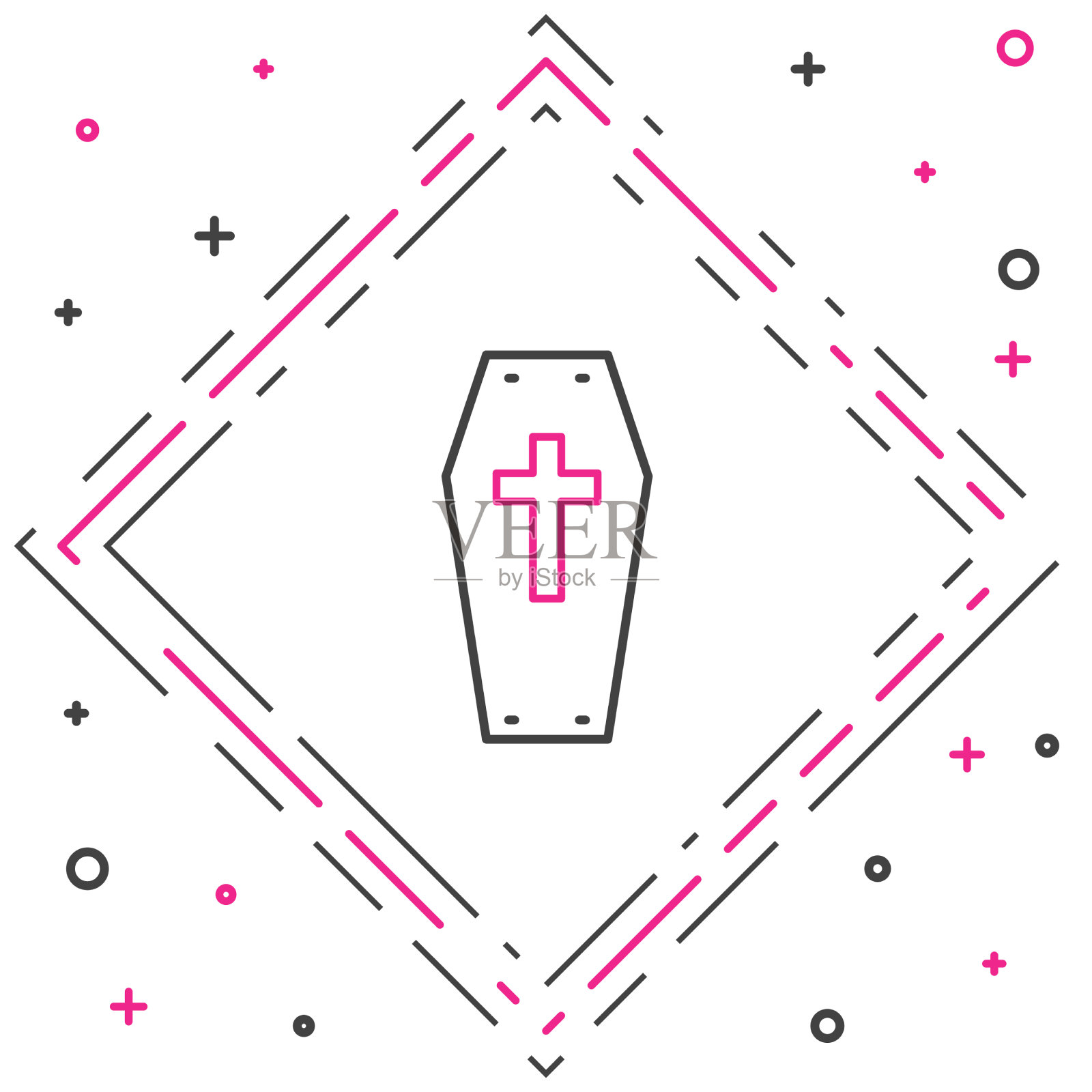 棺材上衬着基督十字架的圣像插画图片素材