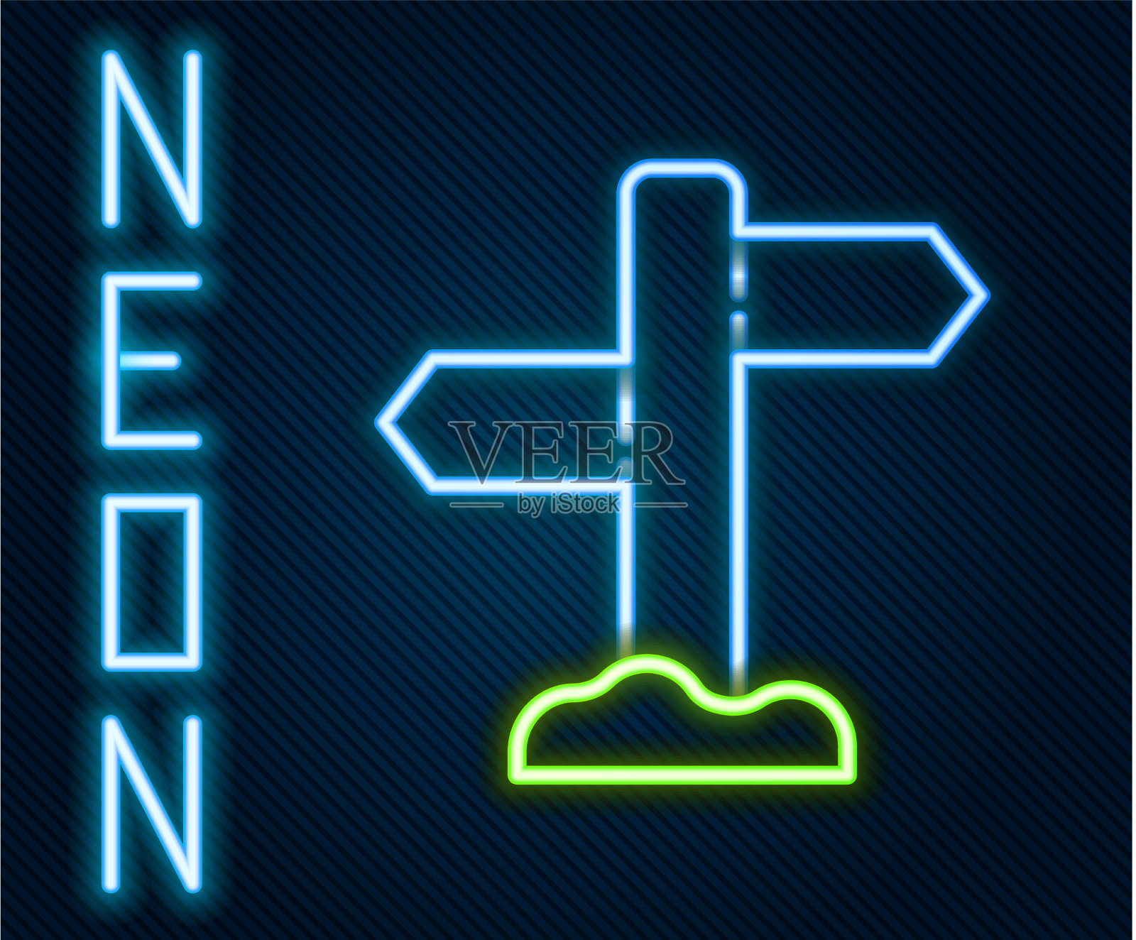 发光的霓虹灯线道路交通标志路标图标插画图片素材