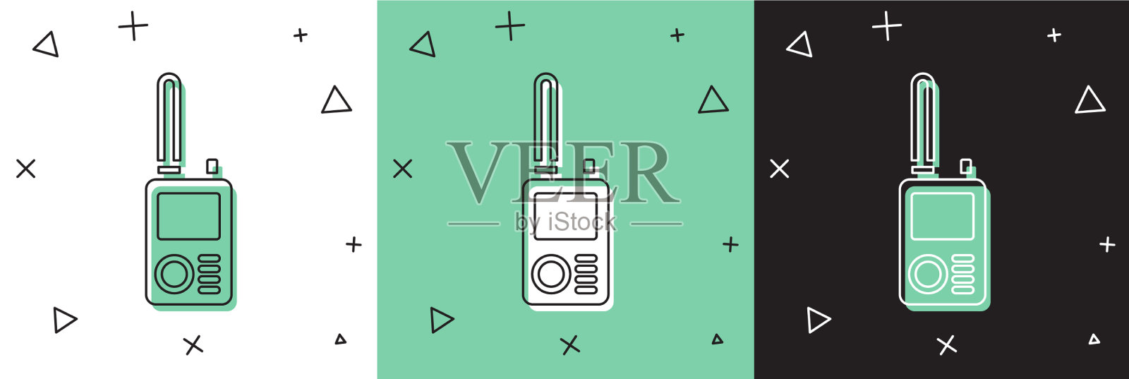 设置对讲机图标隔离在白色和绿色插画图片素材