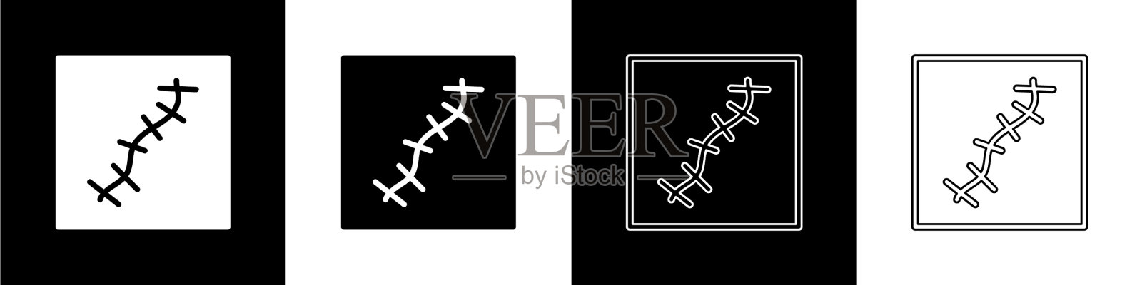 缝合图标孤立于黑色和黑色的疤痕插画图片素材