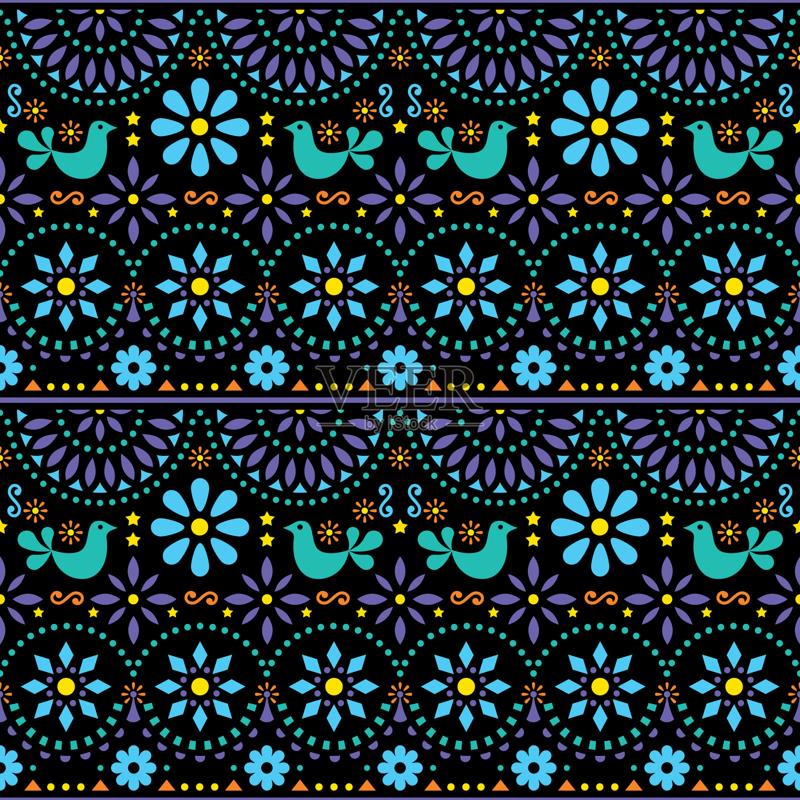 墨西哥民间艺术无缝几何图案插画图片素材