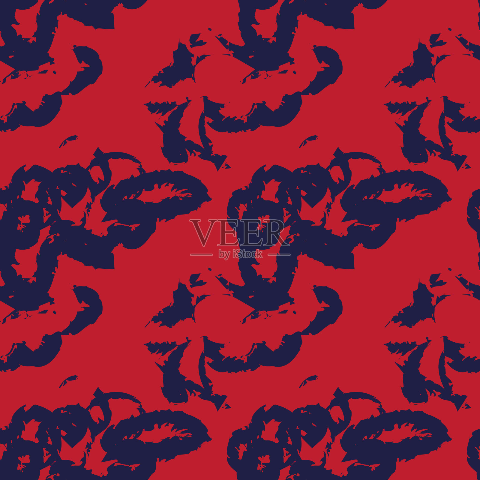 红色海军蓝笔触毛皮无缝图案插画图片素材