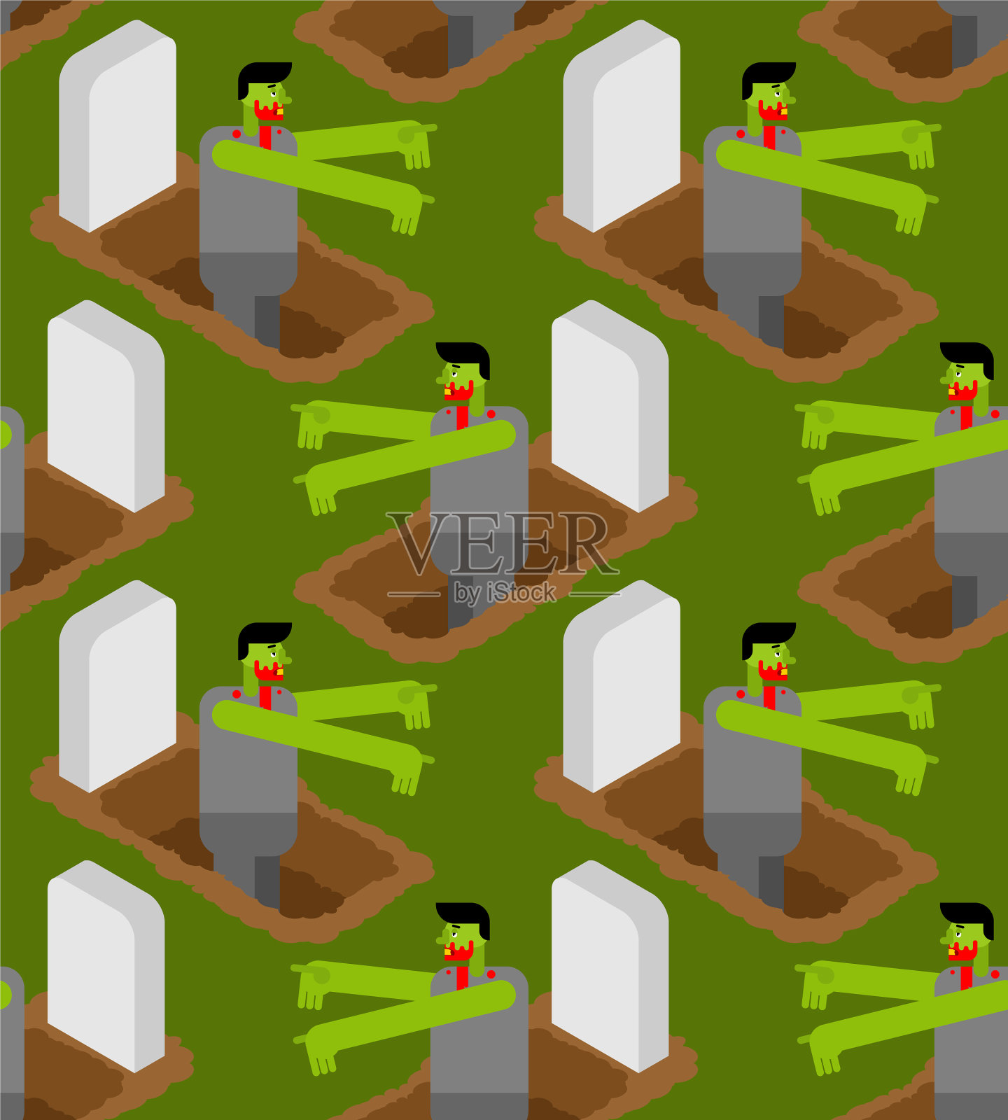 僵尸模式无缝僵尸从坟墓里爬起来插画图片素材