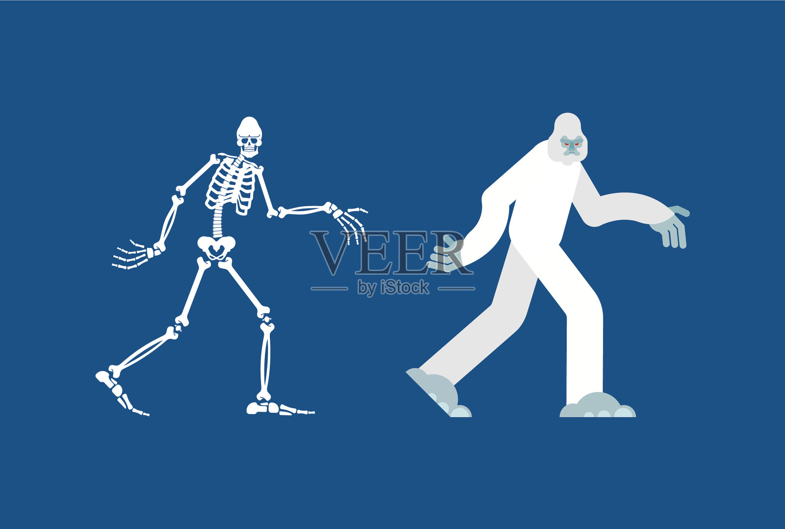 雪人的骨架呈锯齿状的大脚头骨和骨头插画图片素材