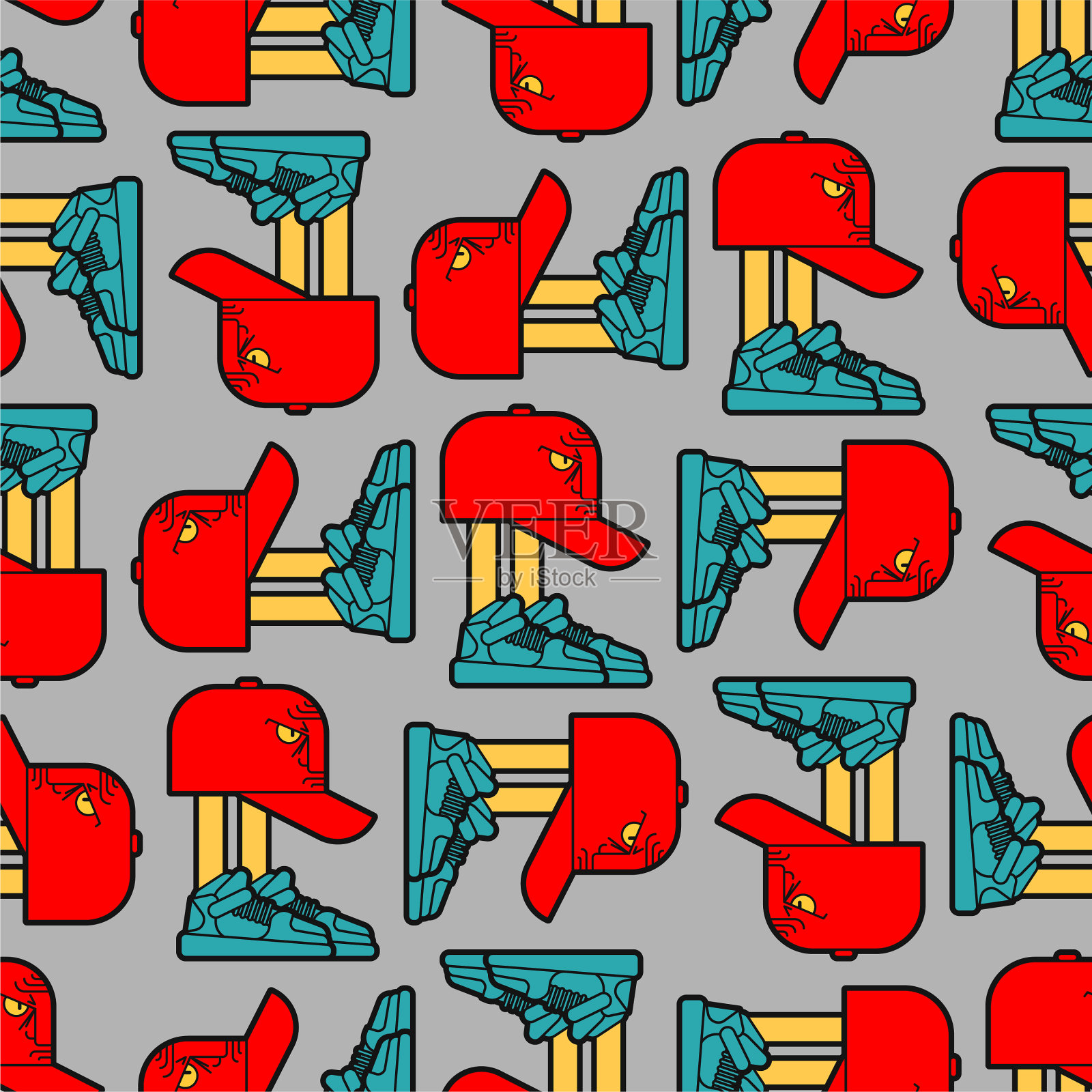 帽子在运动鞋图案无缝棒球帽插画图片素材