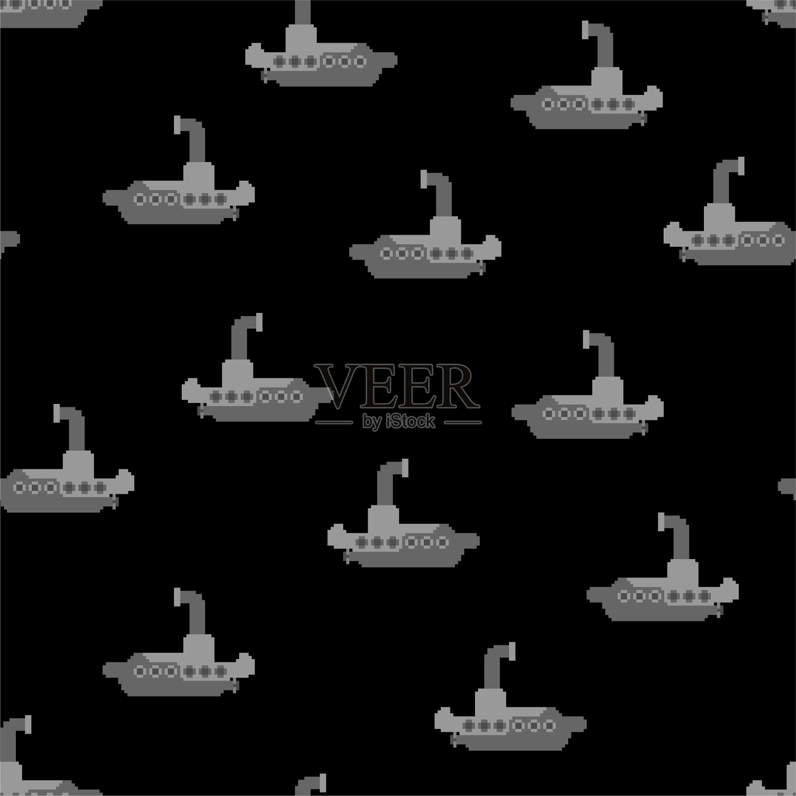 潜艇像素艺术图案为无缝船插画图片素材