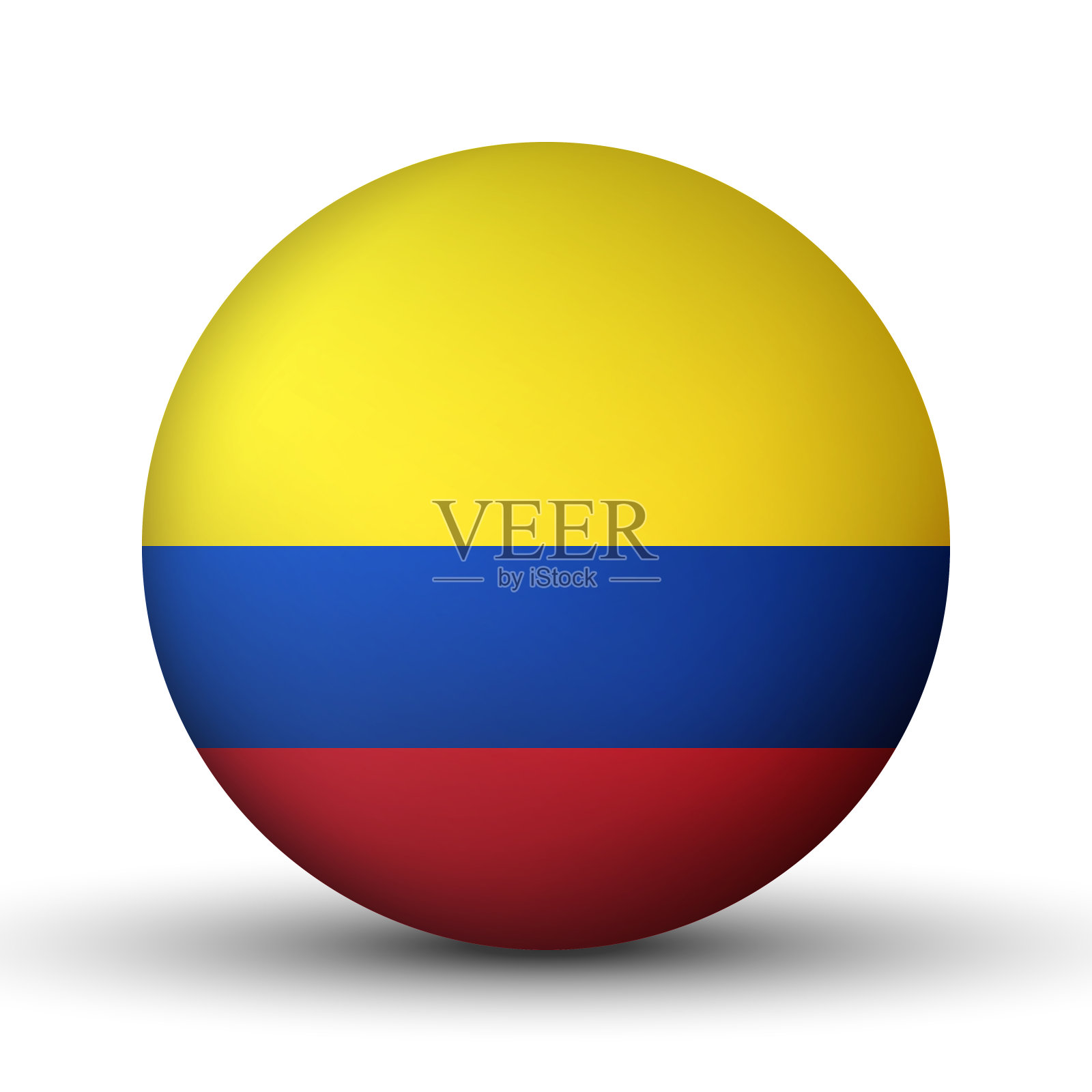 带有哥伦比亚国旗的玻璃轻球。圆球，模板图标。哥伦比亚国家的象征。光滑的现实球，3D抽象矢量插图突出在白色的背景。大泡沫插画图片素材