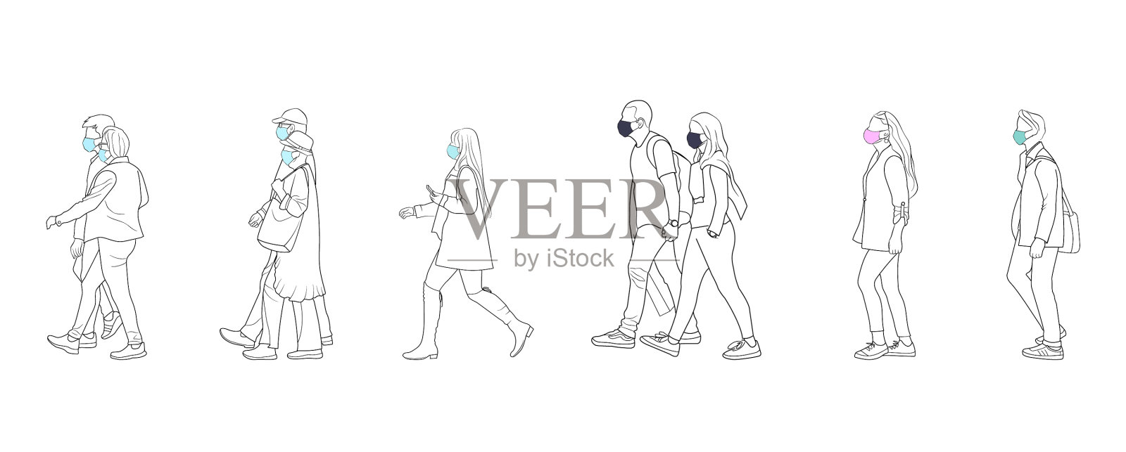 戴口罩的人群插画图片素材