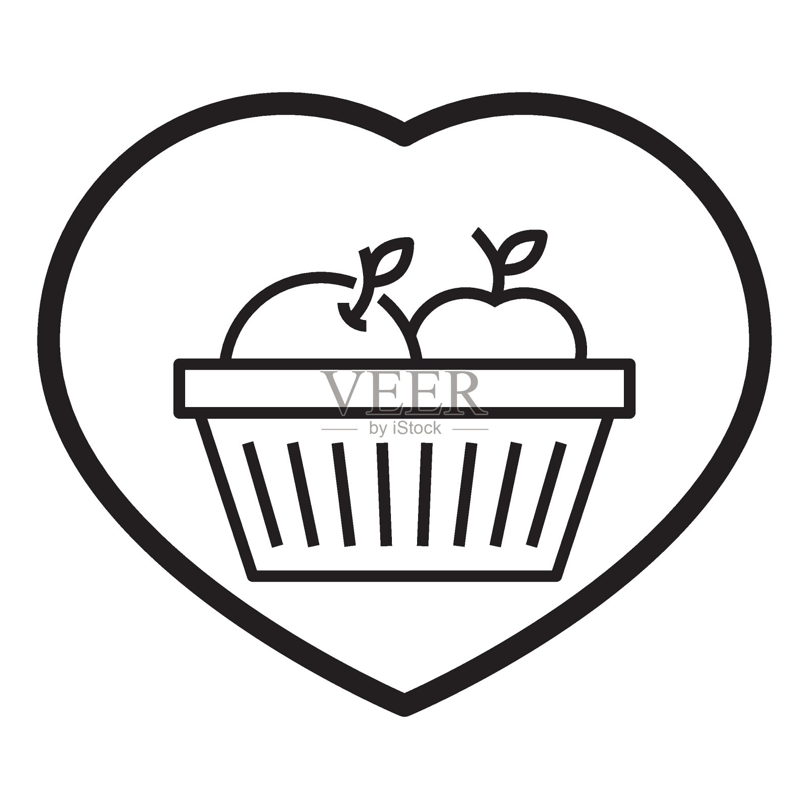 水果和蔬菜篮子与心脏食品银行的概念，志愿支持饥饿的无家可归的人矢量图标设计插画图片素材