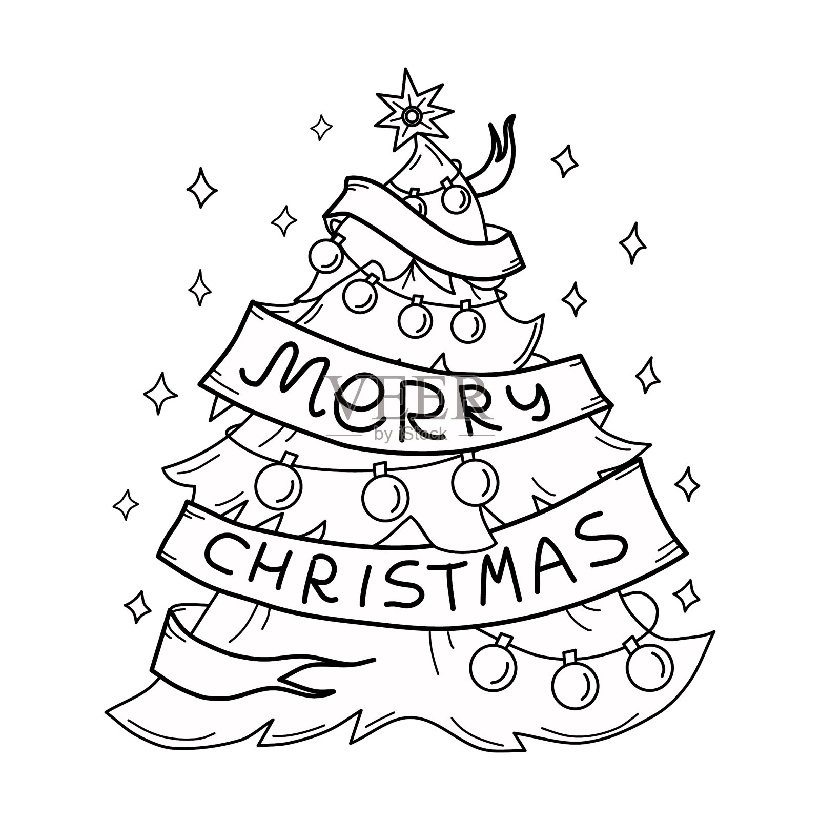 圣诞树涂色书设计元素图片