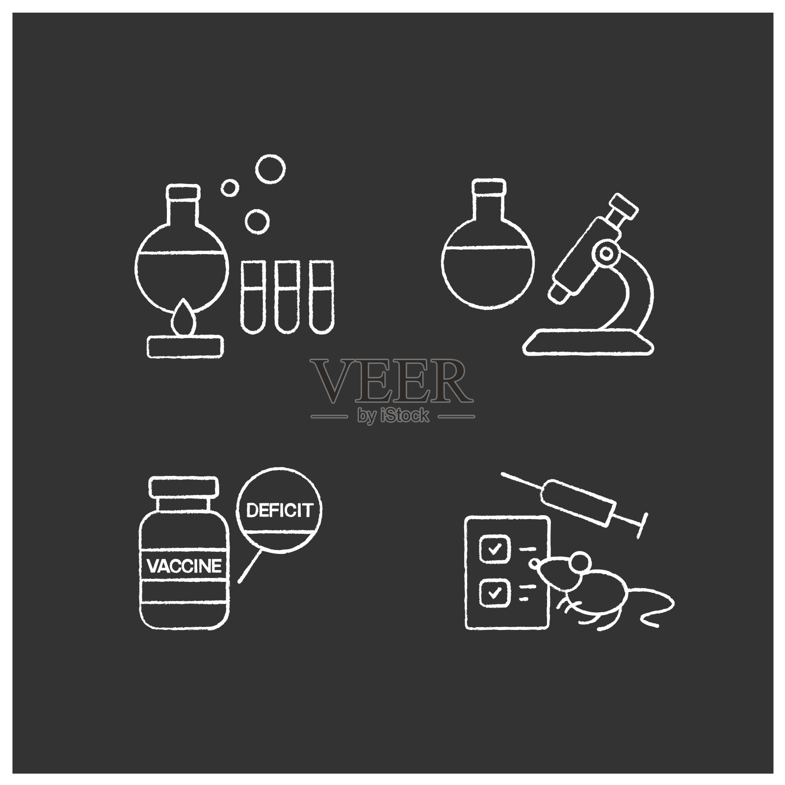 冠状病毒疫苗的粉笔图标设置图标素材