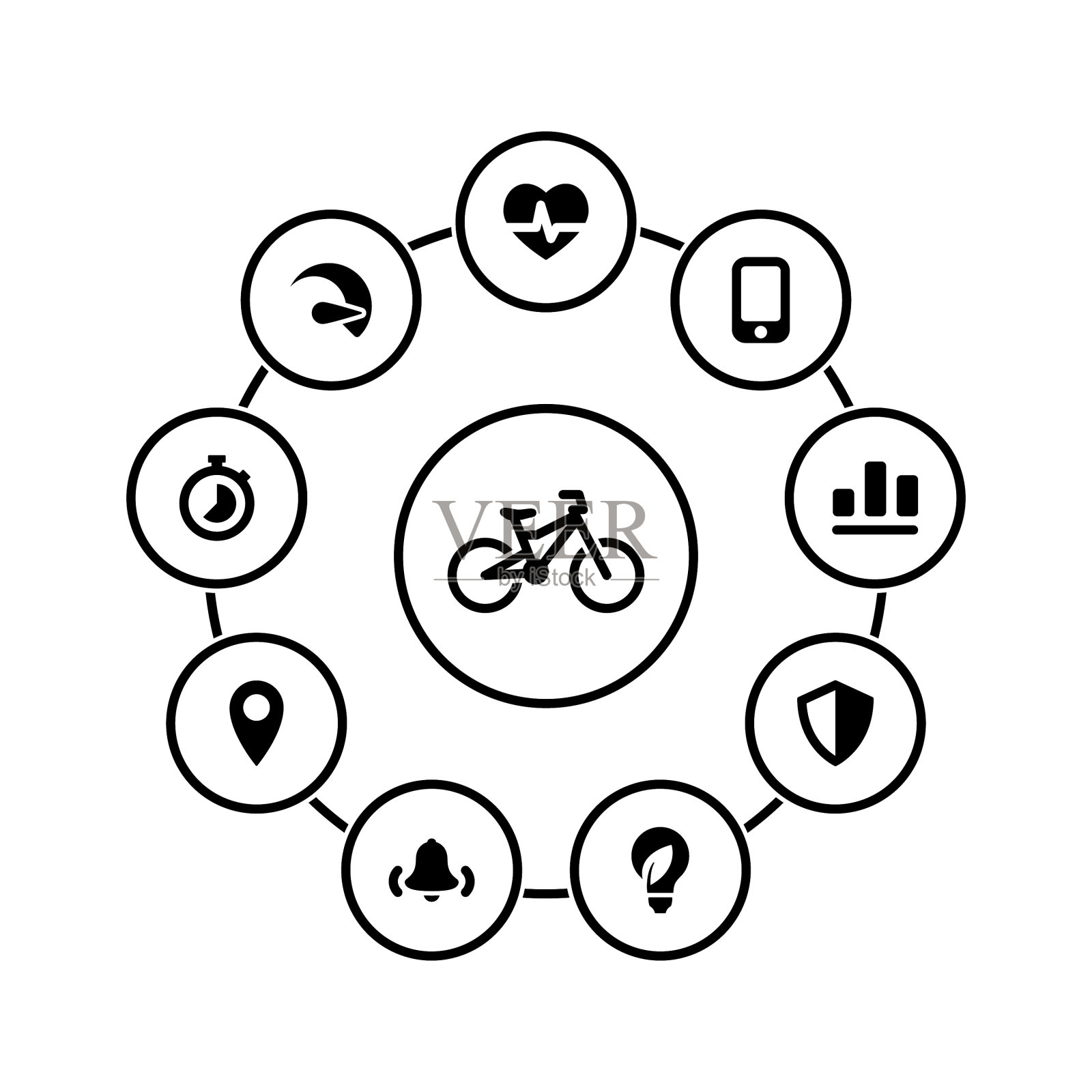 在主题自行车上设置黑色图标图标素材