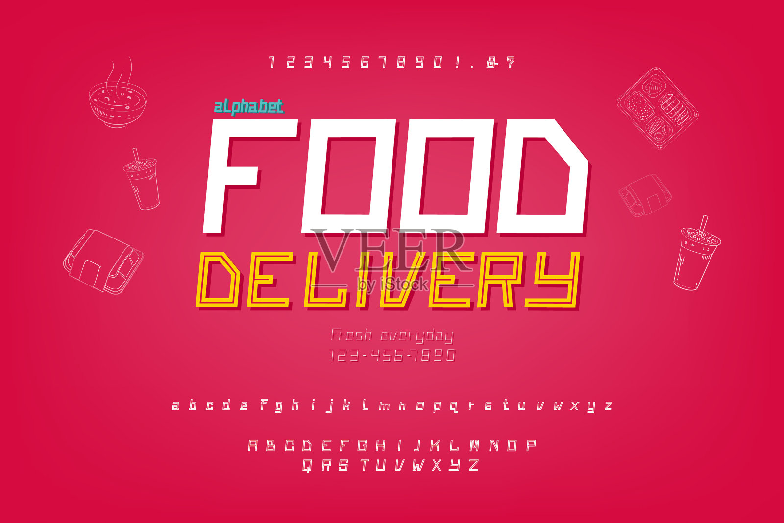 字母字体集红色送餐主题插画图片素材