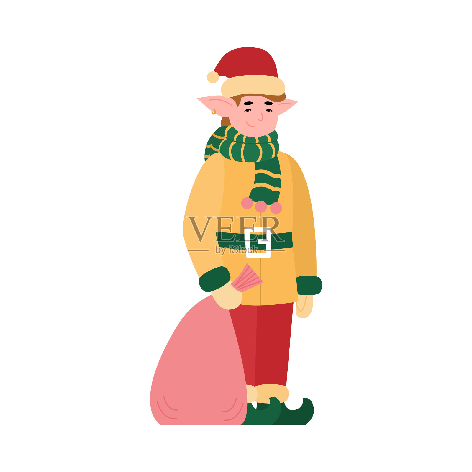 神话般的圣诞小精灵与包满假期设计元素图片